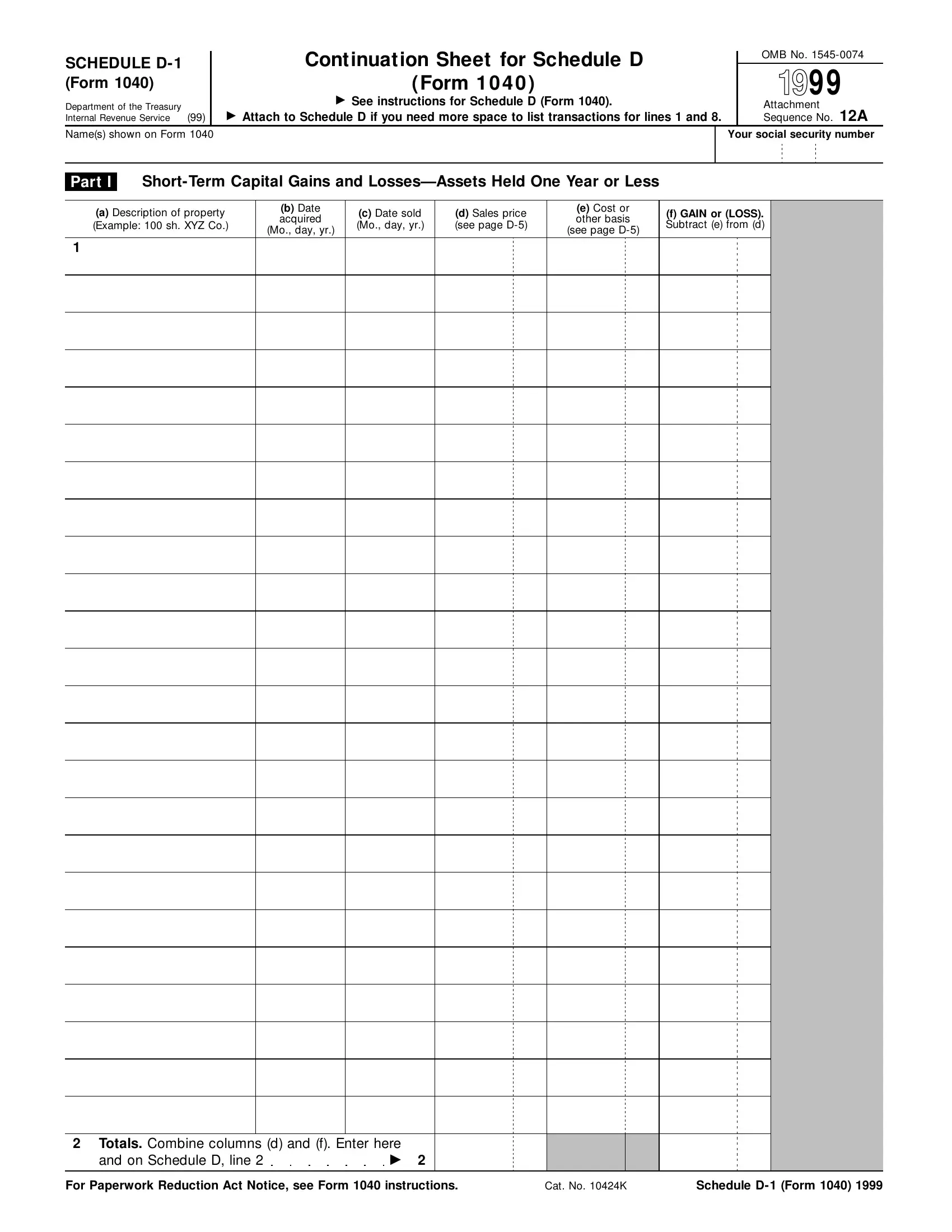 Form 1040 Schedule D 1 Fill Out Printable PDF Forms Online