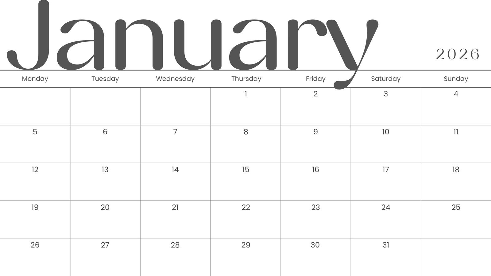 Month Calendar Planner Printable January 2026 Month Calendar Planner Printable January 2026