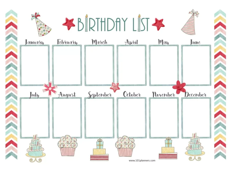Free Birthday Calendar Template Printable Customizable