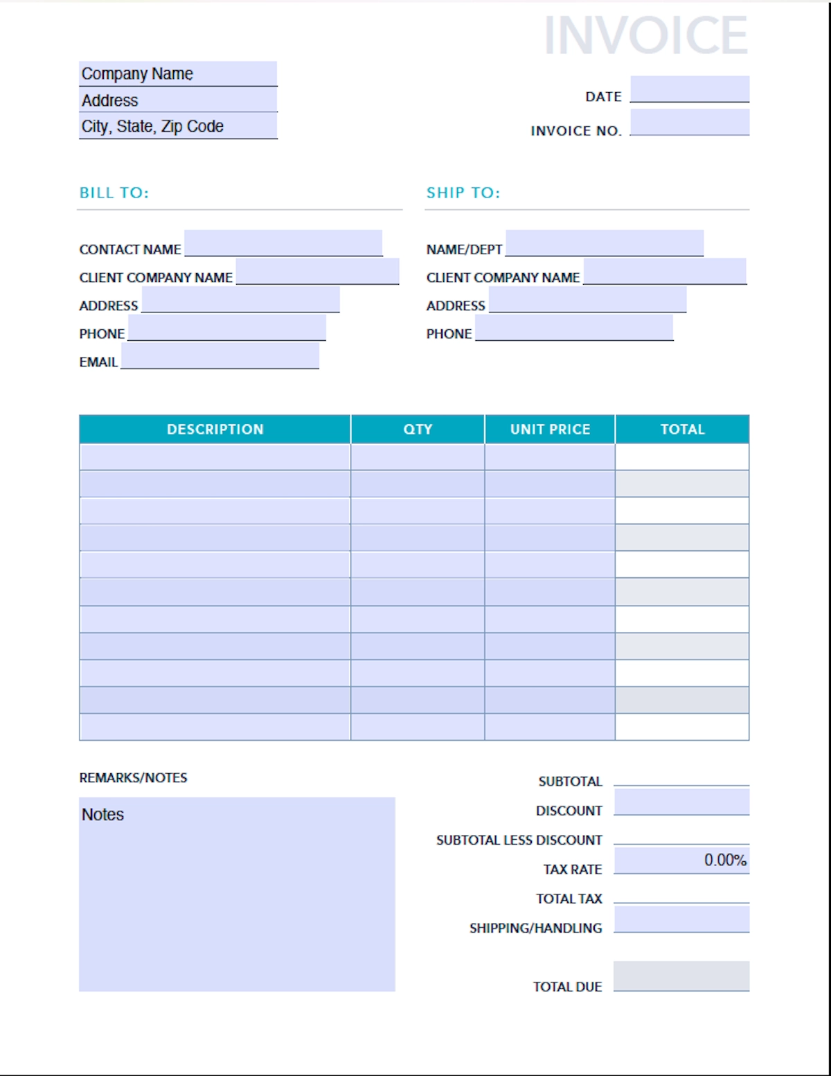 Free Blank Invoice Template Excel PDF HubSpot