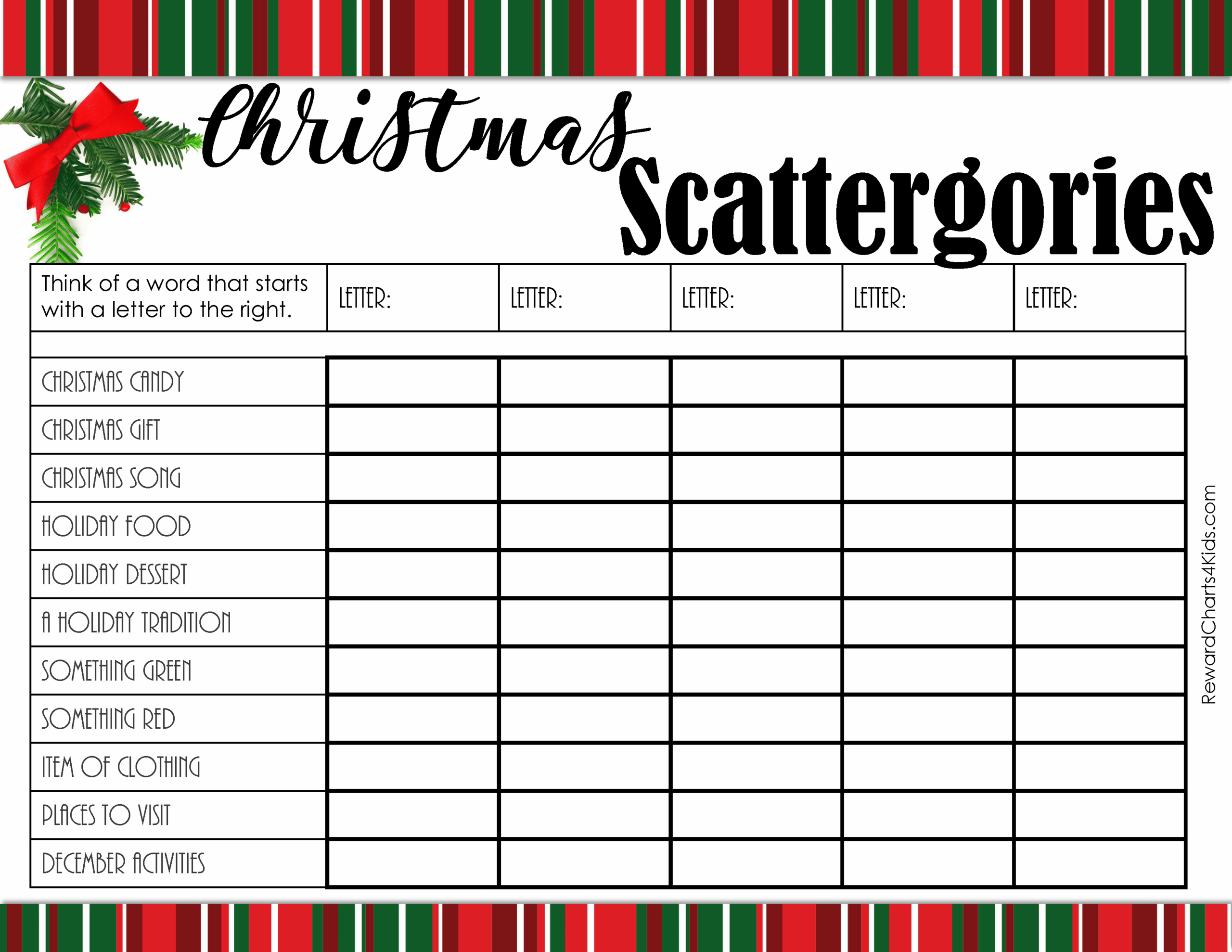 FREE Christmas Scattergories Printable List
