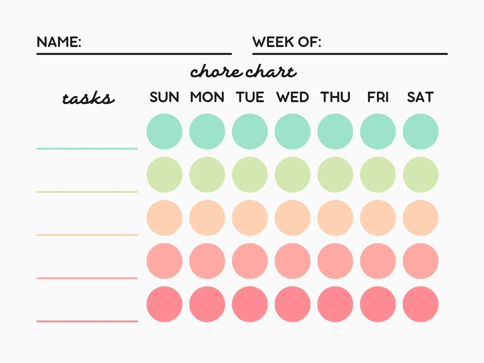 Girls Printable Weekly Chore List Cute