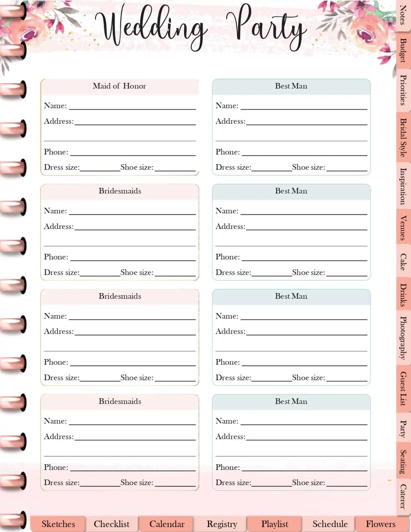 Free Printable Wedding Planner