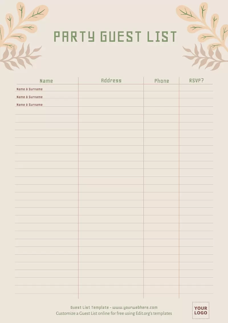 Guest List Organizer Printable