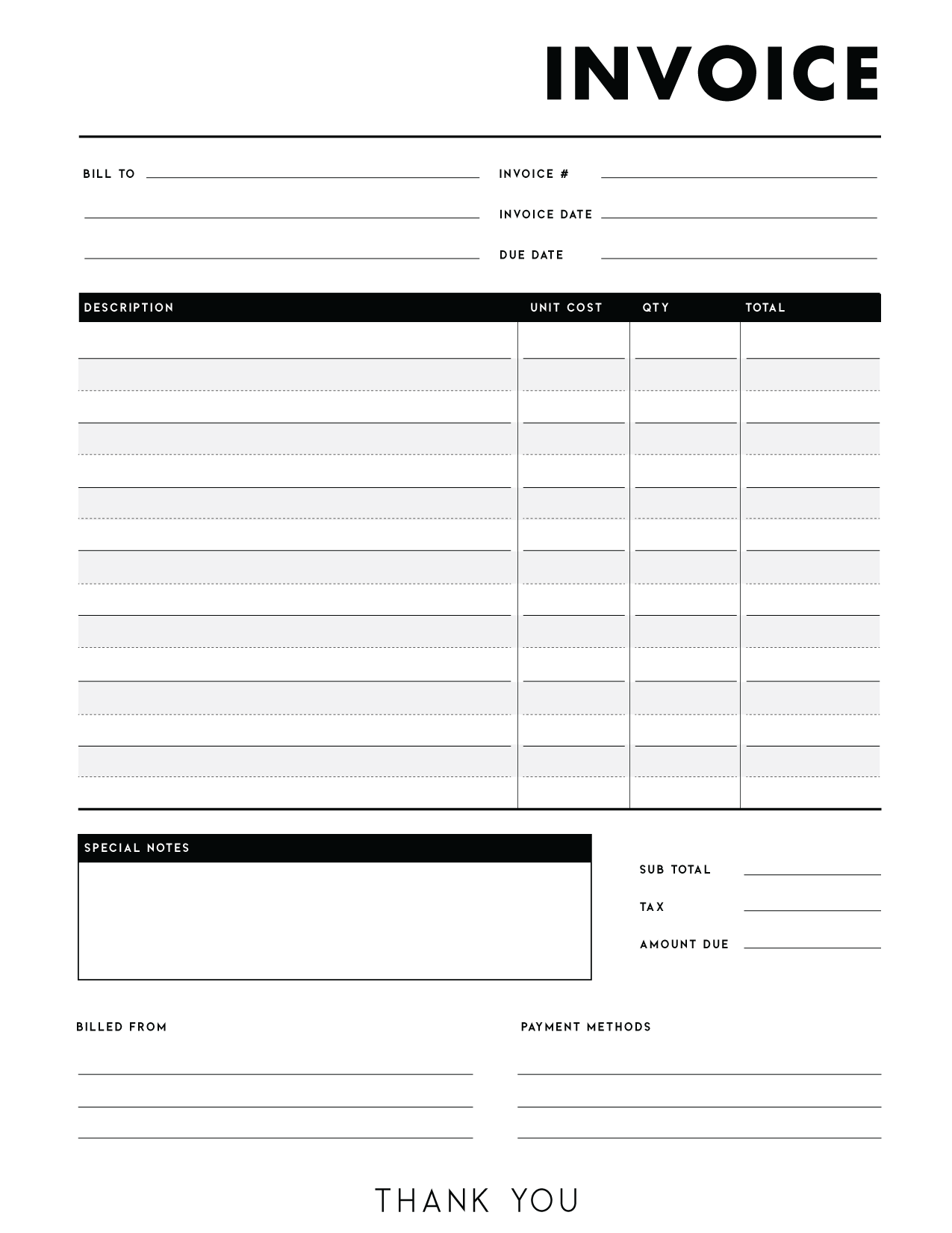 Blank Invoice Printable Sheets
