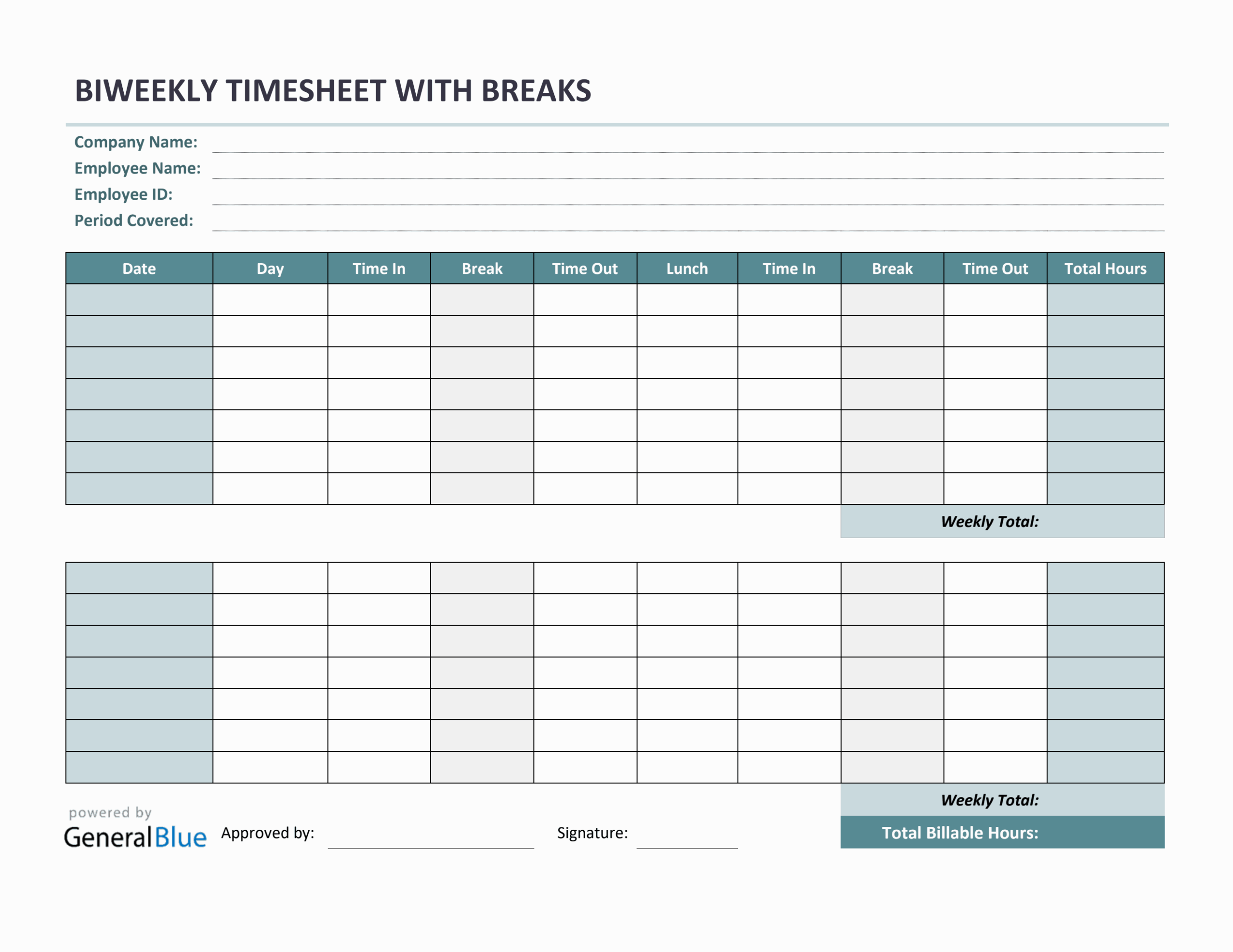 Printable Time Sheets Chart