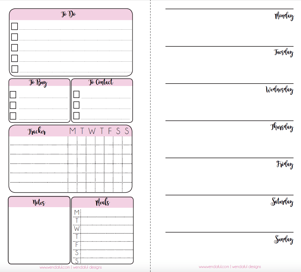 Free Planner Inserts Week On A Page With Trackers Wendaful Planning Planners Productivity Organization