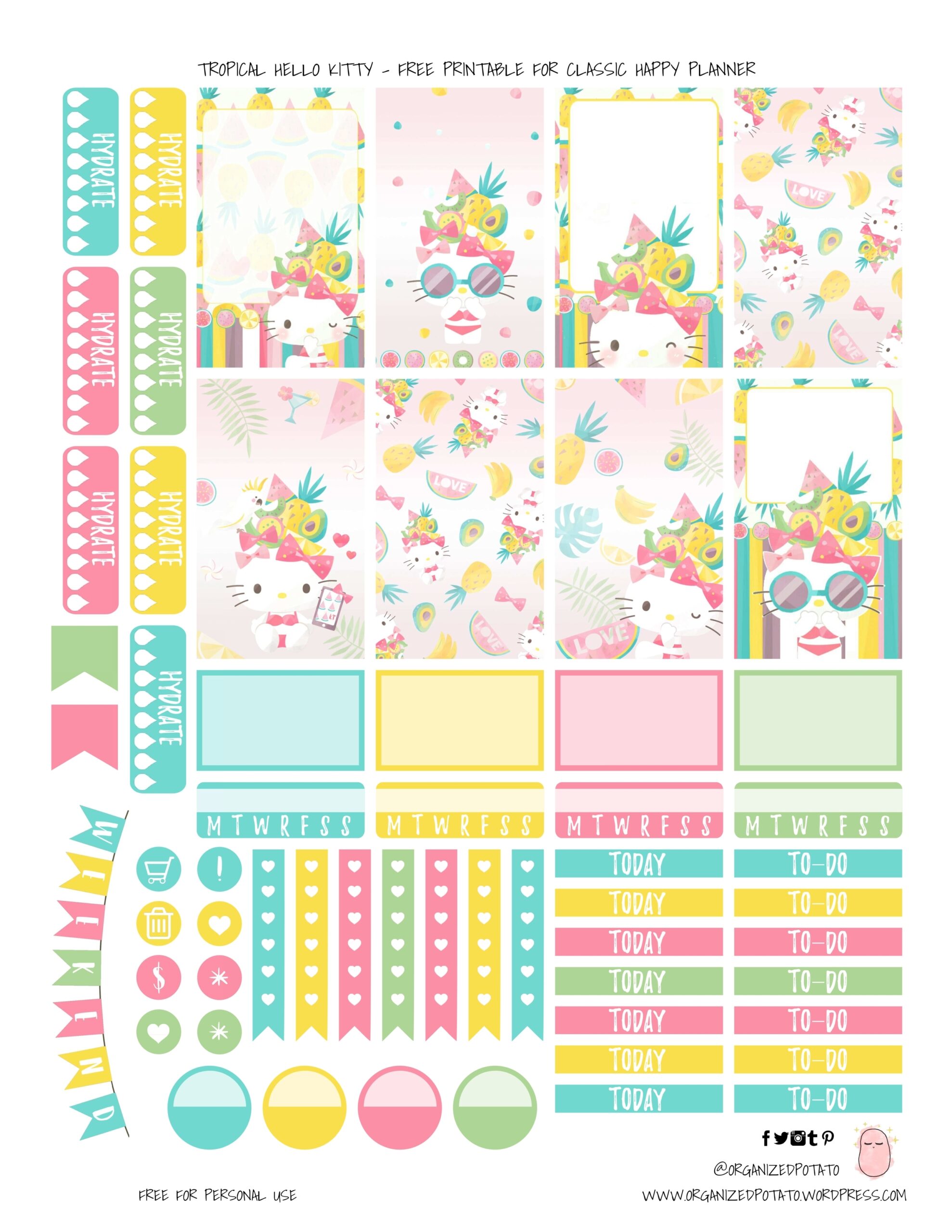 Free Planner Printable Tropical Hello Kitty Organized Potato