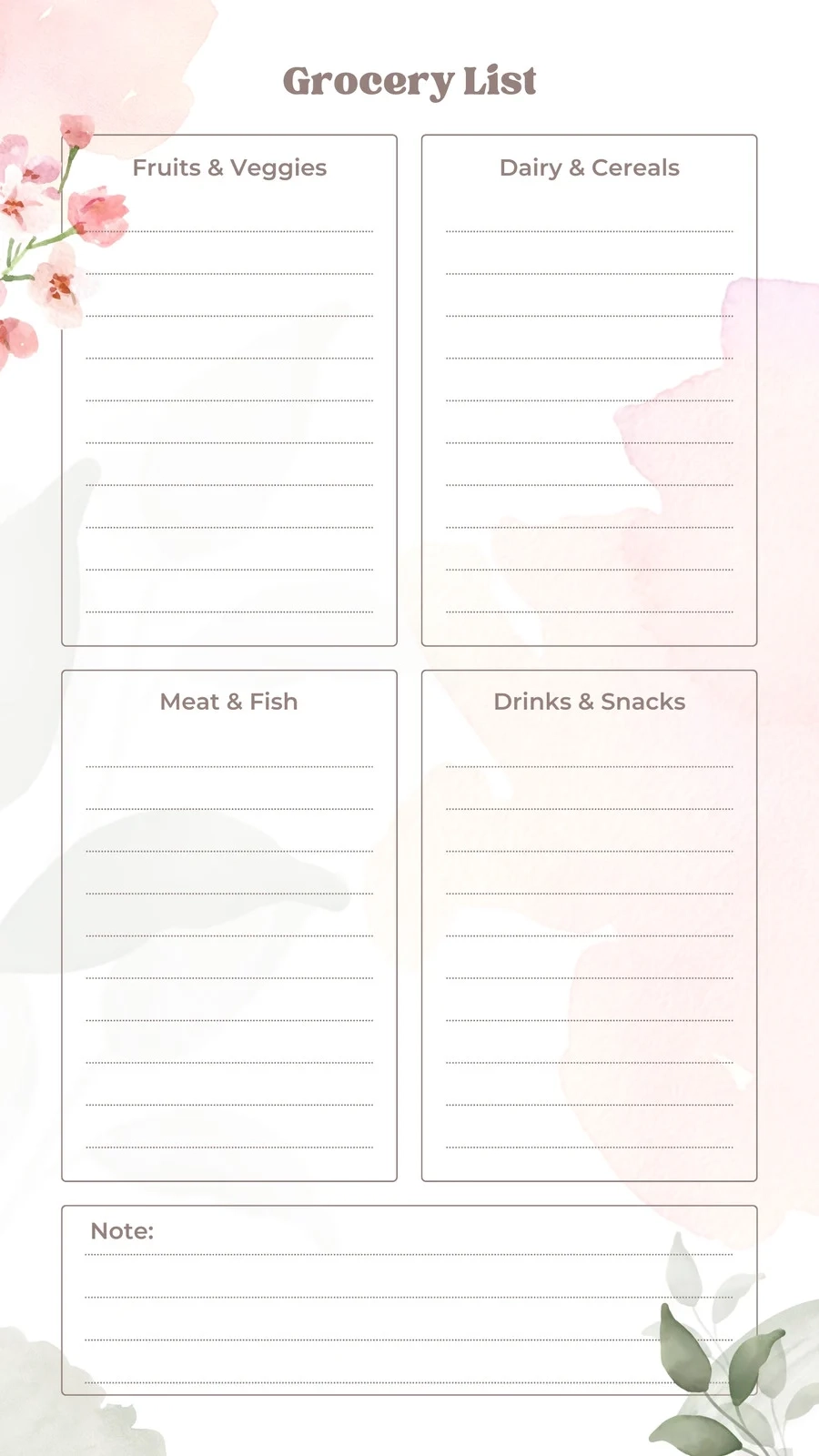 Printable Grocery Shopping List Template