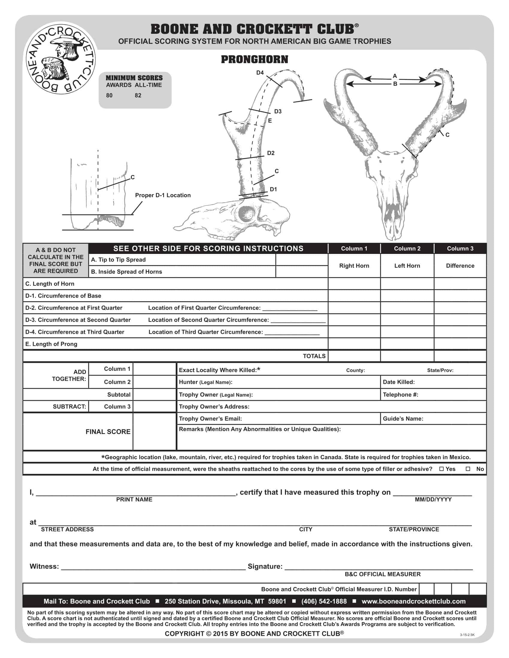 Printable Boone And Crockett Scoring Sheet