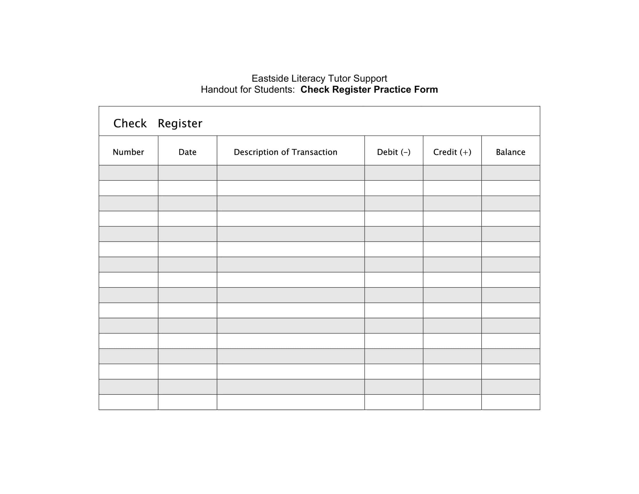 Free Printable Checkbook Register Templates PDF Excel  Free Printable Checkbook Register Templates PDF Excel