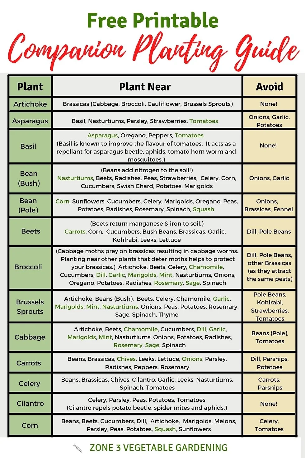 Free Printable Companion Planting Chart Free Printable Companion Planting Chart