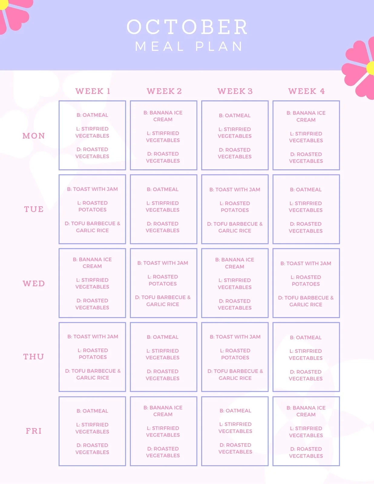 Monthly Menu Planner Printable Monthly Menu Planner Printable