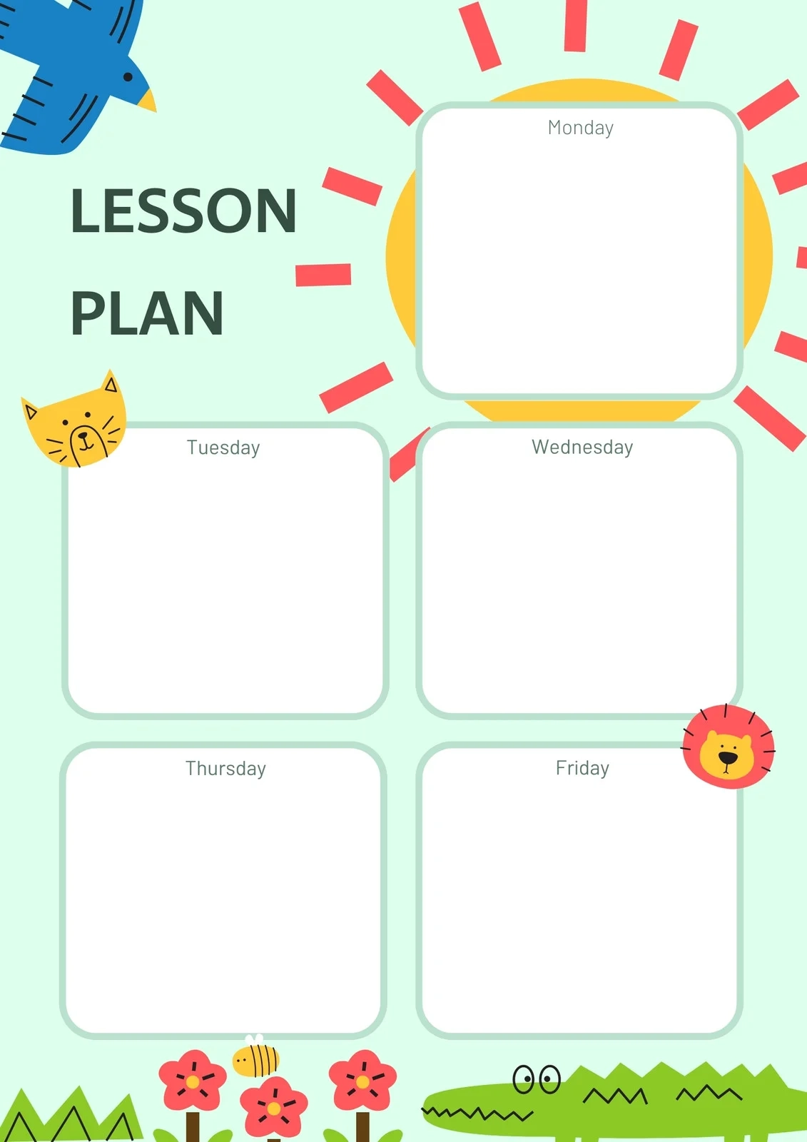 Free Printable Customizable Toddler Lesson Plan Templates Canva