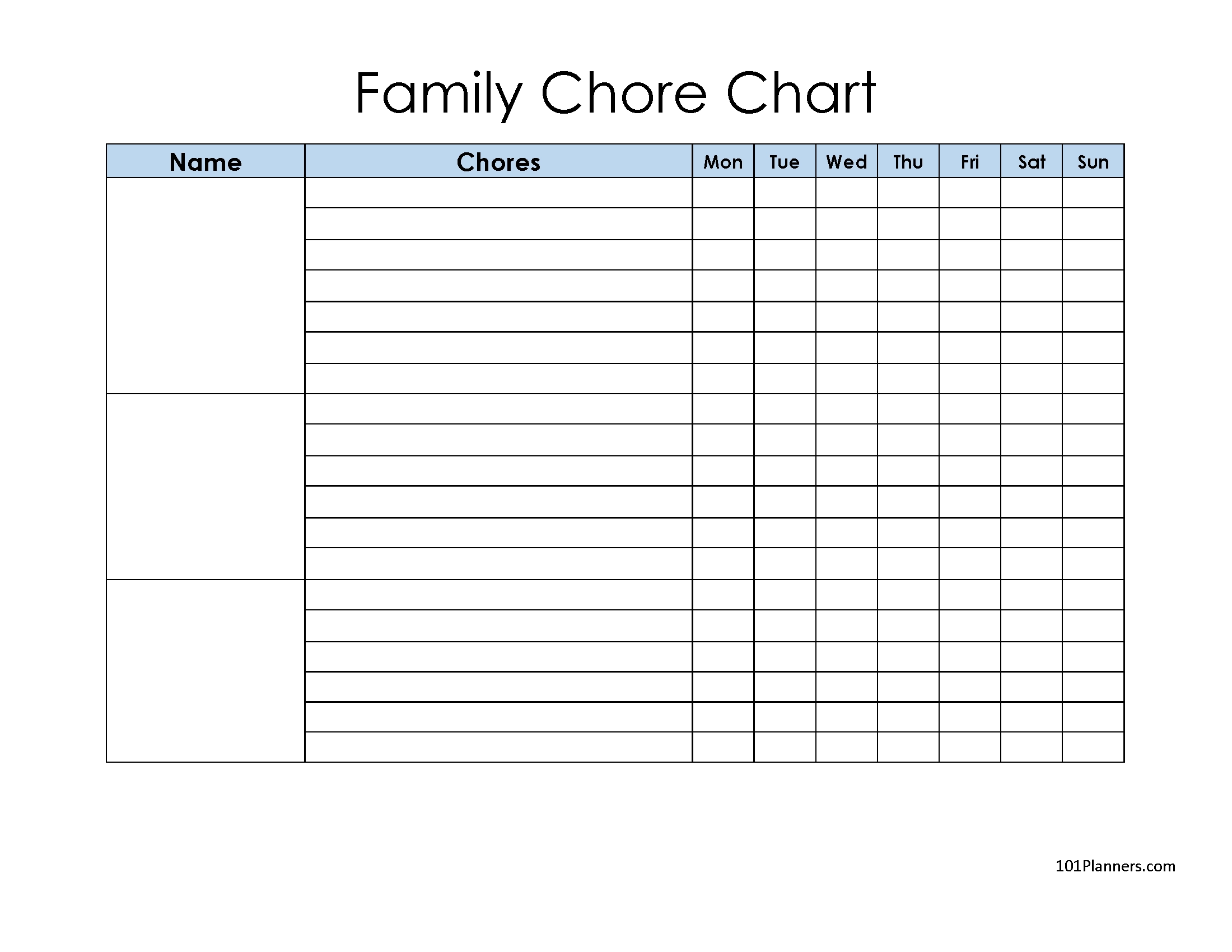 Printable Family Chore Chart