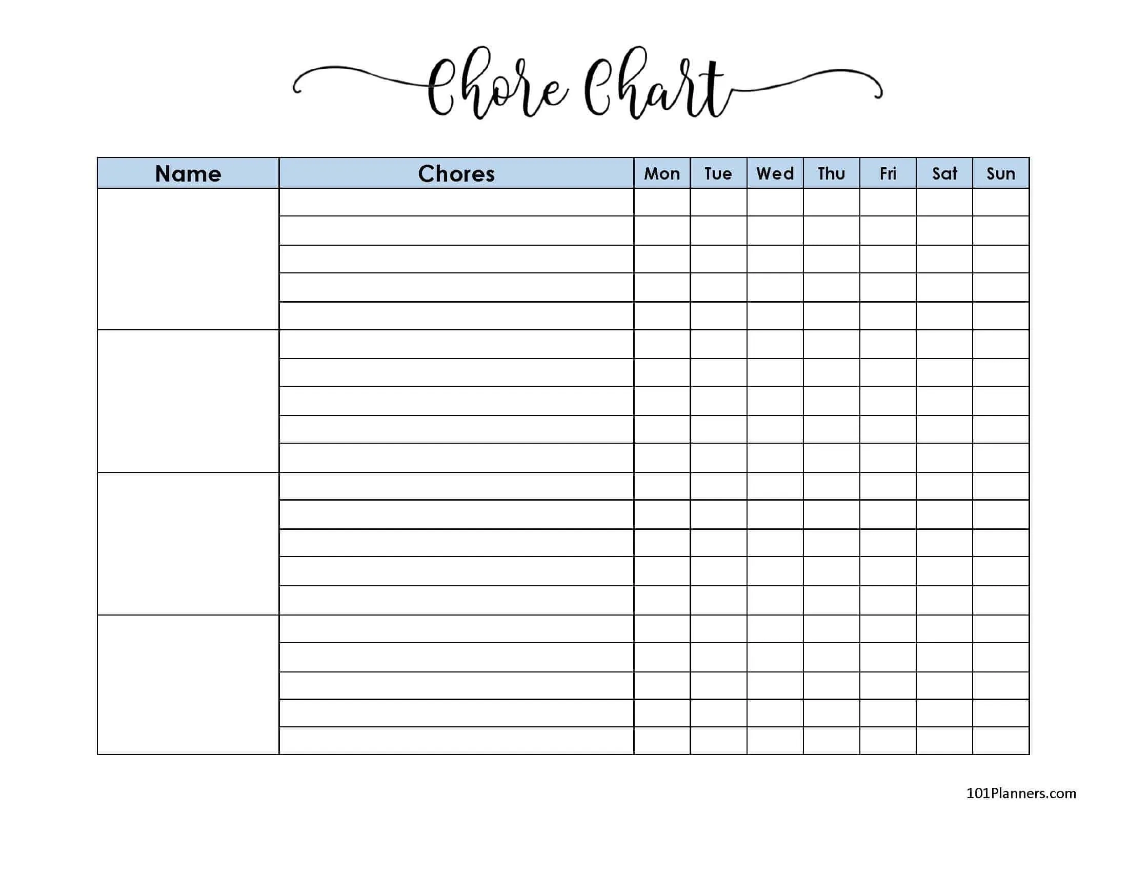 FREE Printable Family Chore Chart Many Templates Are Available