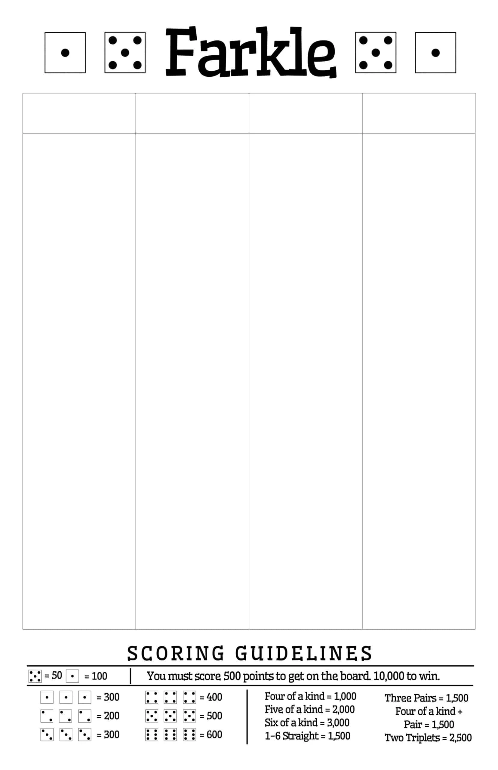 Free Printable Farkle Score Sheet Excel PDF Rules Gameplay Scoring Free Printable Farkle Score Sheet Excel PDF Rules Gameplay Scoring