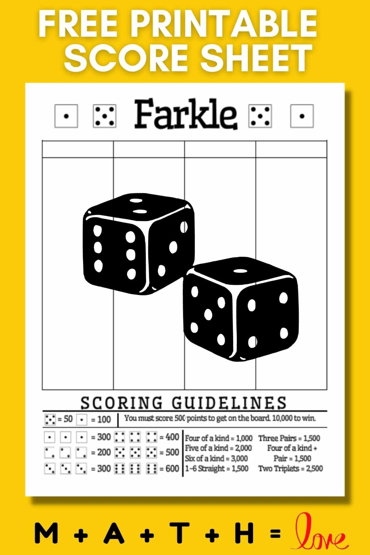 Free Printable Farkle Score Sheet With Scoring Rules PDF  Free Printable Farkle Score Sheet With Scoring Rules PDF