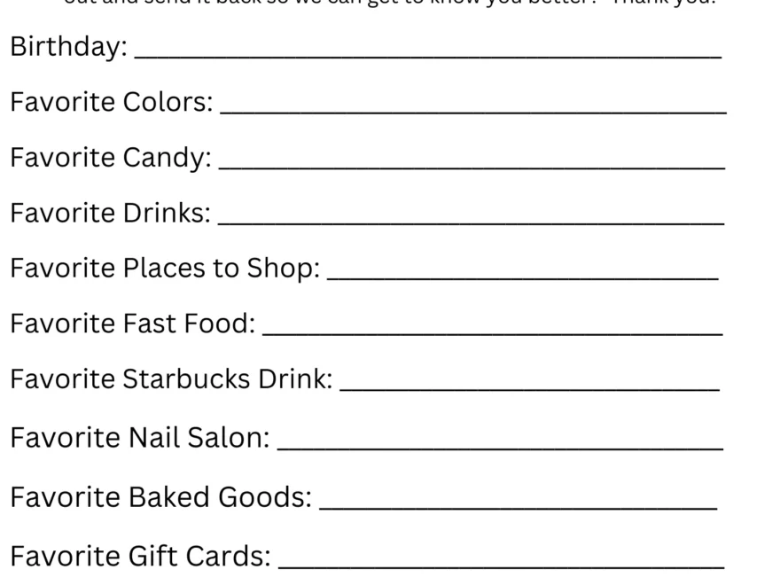 Free Printable Favorite Things List Printable Party Favors