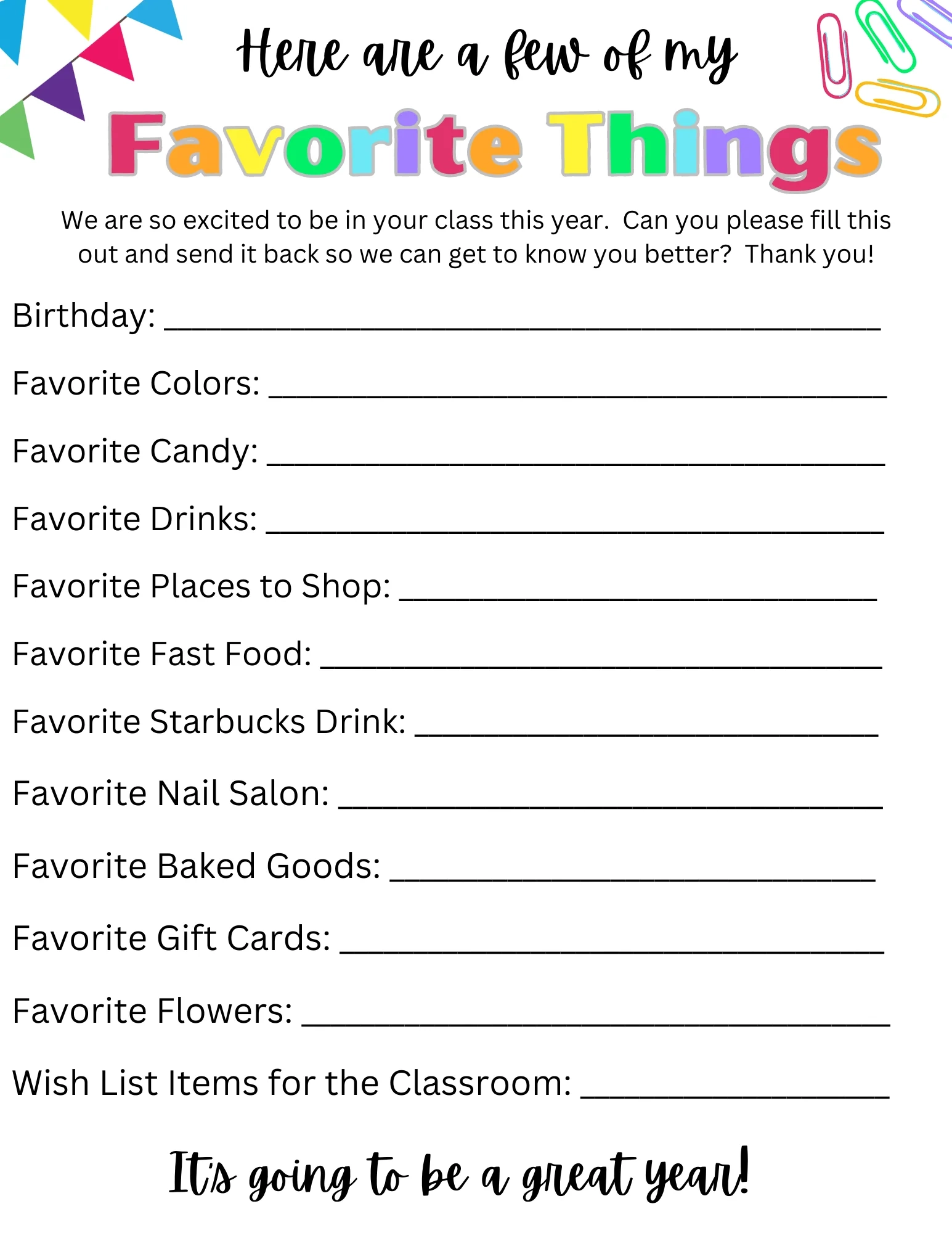 Free Printable Favorite Things List Printable Party Favors Free Printable Favorite Things List Printable Party Favors