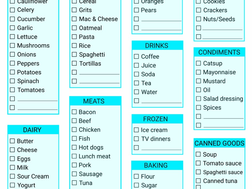 Free Printable Grocery List Templates PDF Shopping Lists DIY Worksheets Library