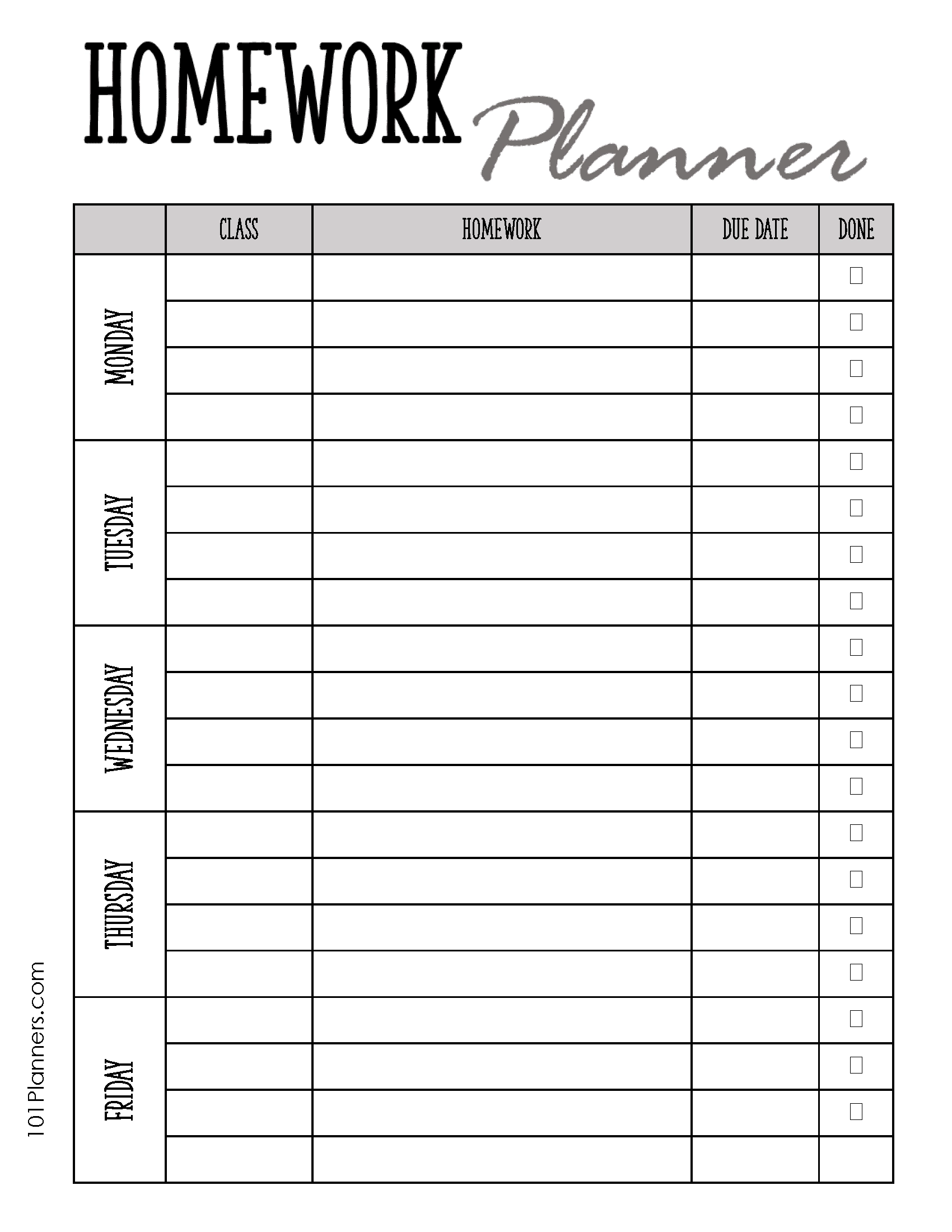 FREE Printable Homework Planner Template PDF Word Excel Or Jpg