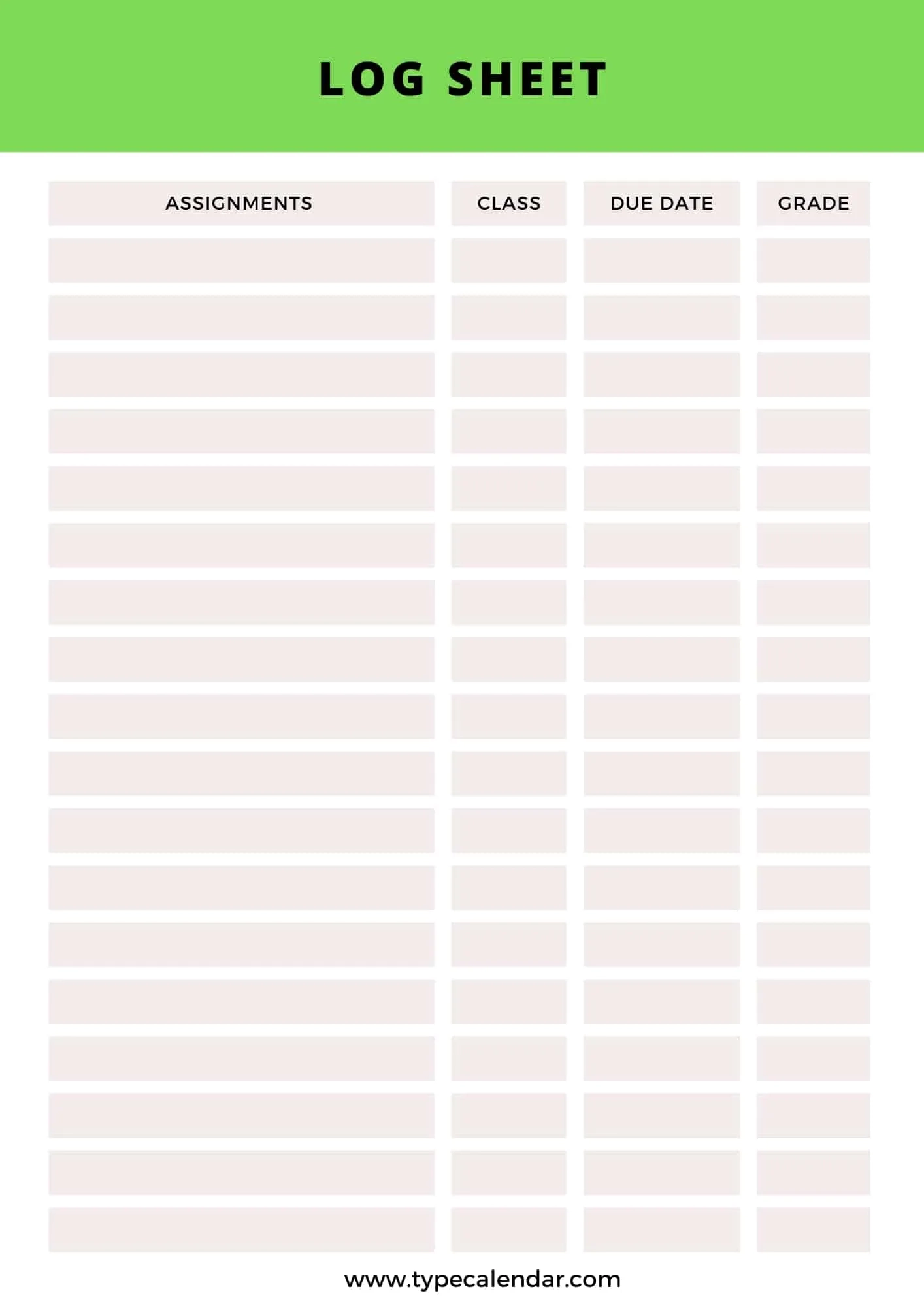 Free Printable Blank Log Sheet Template