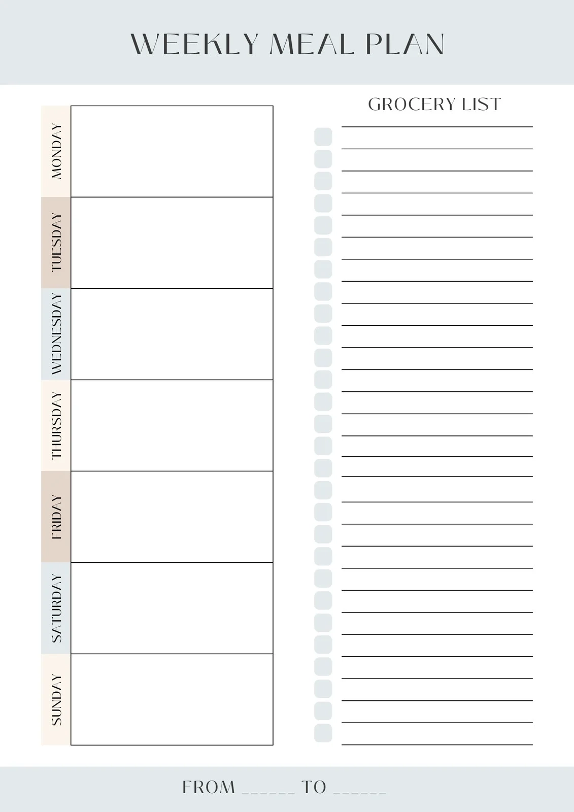 Printable Meal Planner Grocery List