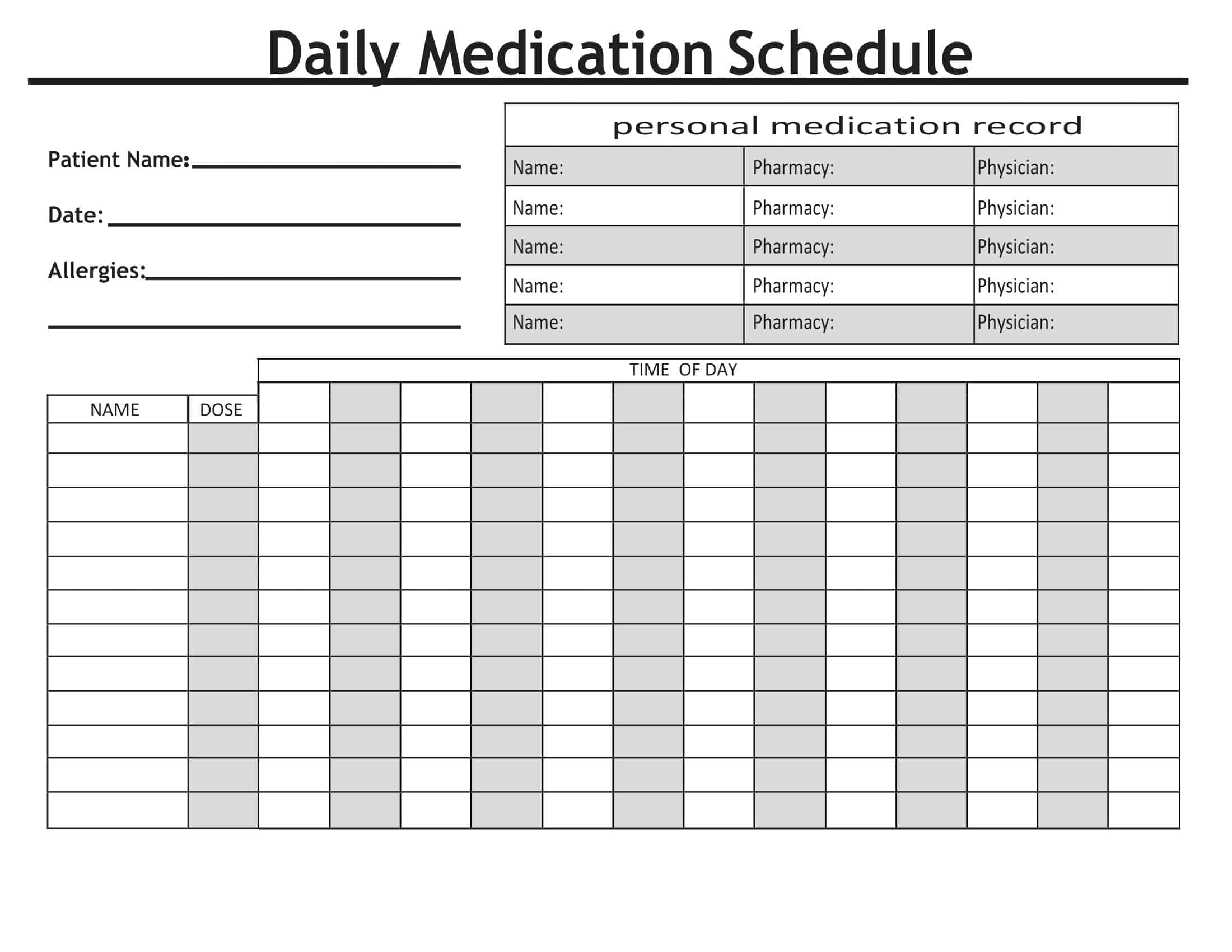 Printable 4 Hour Dosing Schedule