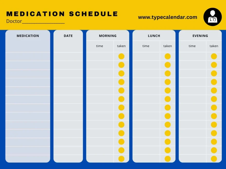 Free Printable Medication Schedule Templates 2 3 4 Times A Day Chart