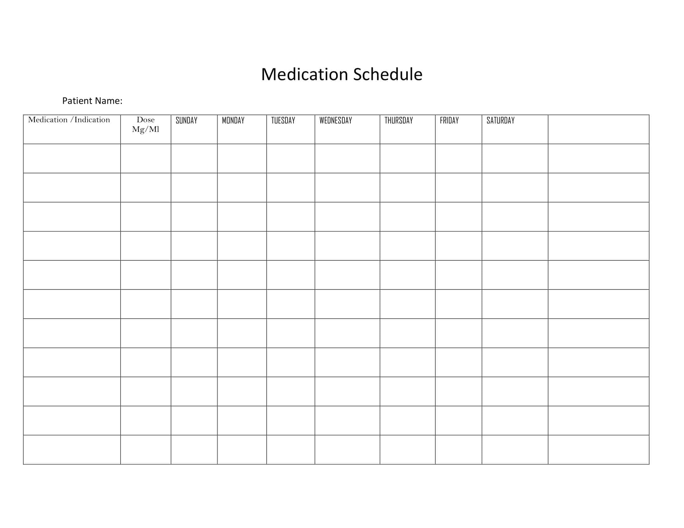 Free Printable Medication Schedule Templates 2 3 4 Times A Day Chart