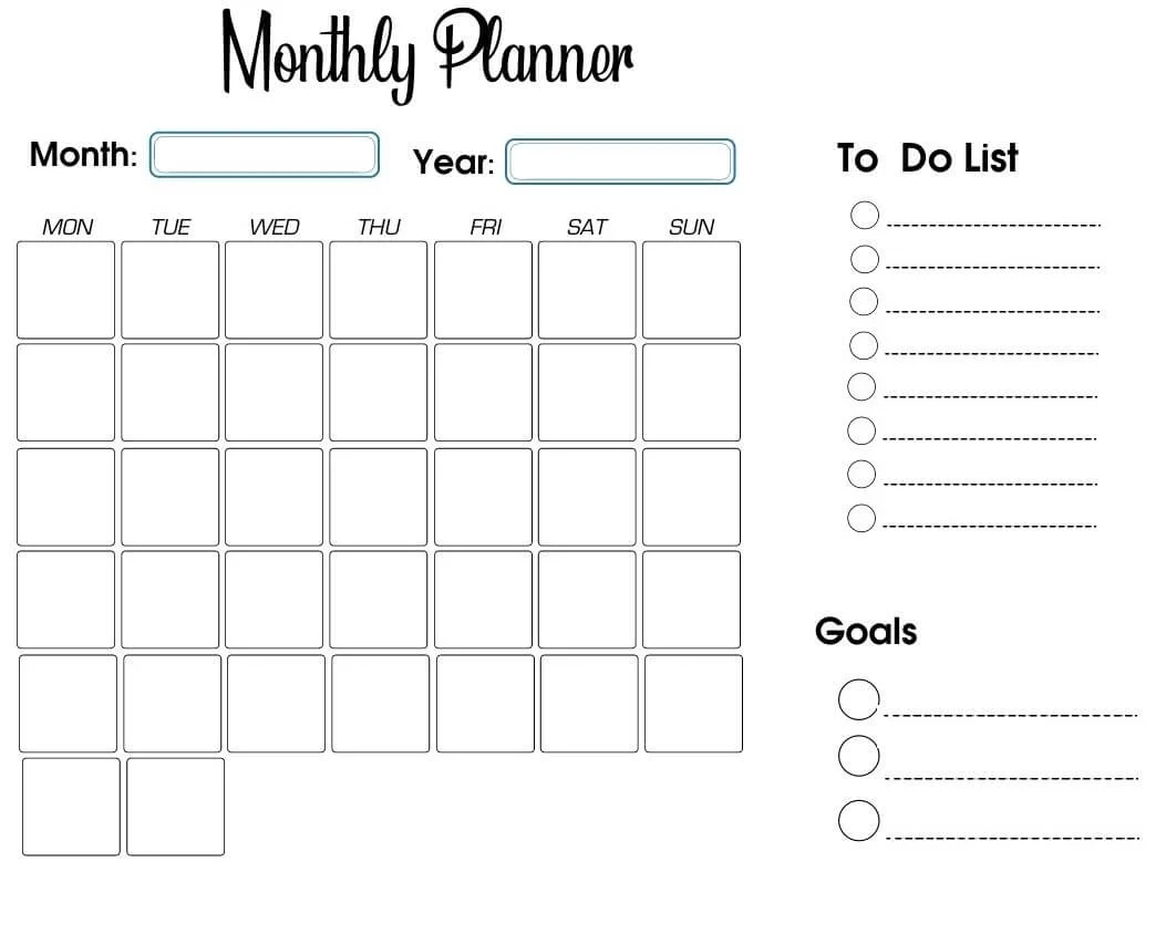 Printable Mini Calendar List