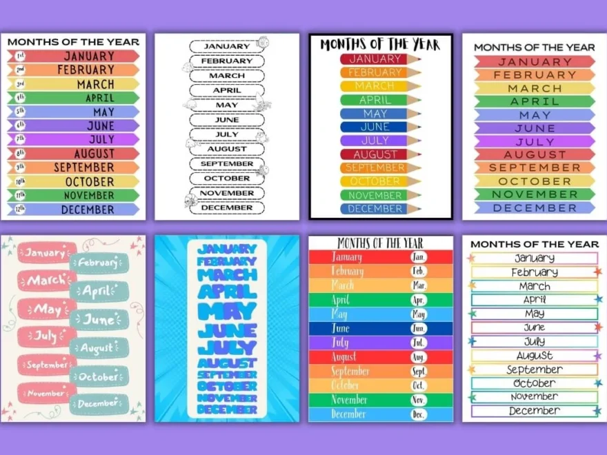 Free Printable Months Of The Year Charts