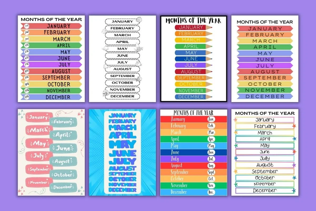 Free Printable Months Of The Year Charts Free Printable Months Of The Year Charts