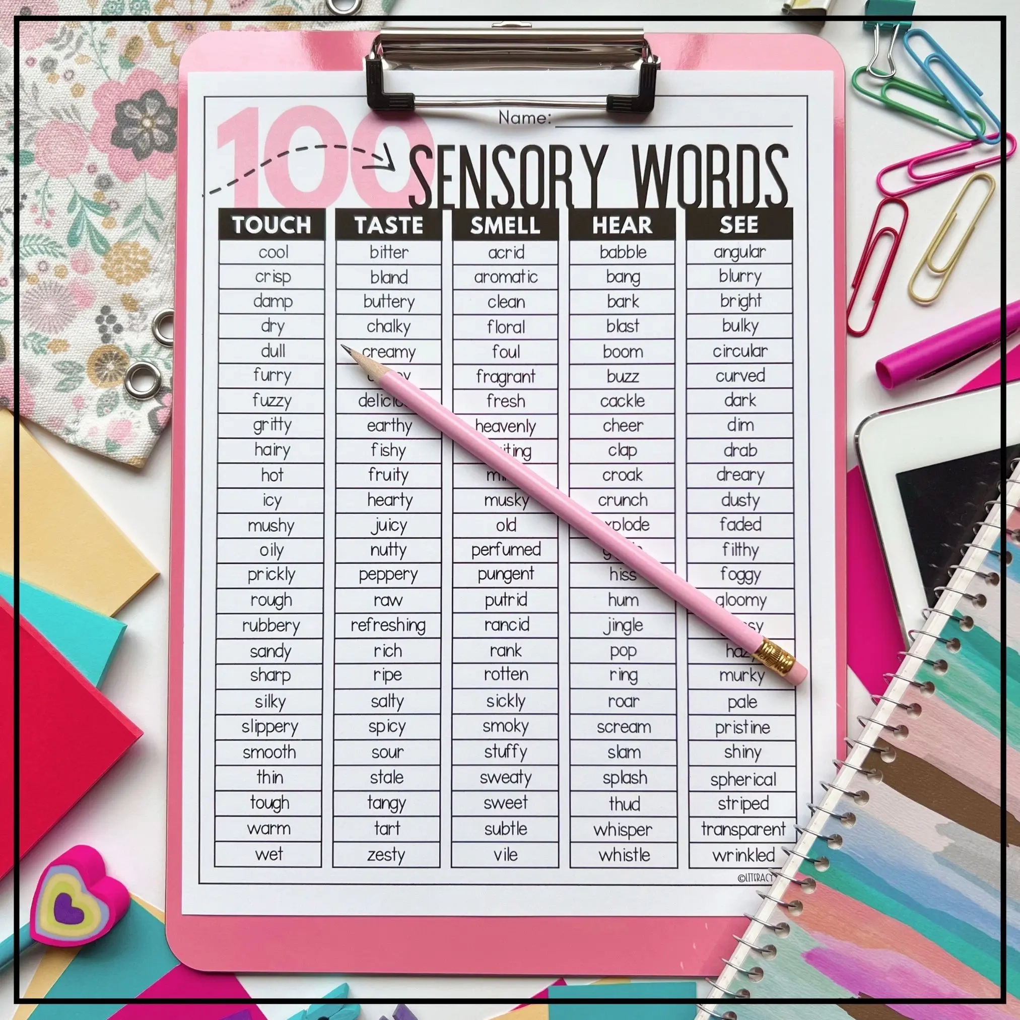 Printable Sensory Word List