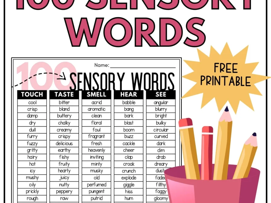Free Printable PDF 100 Sensory Words List Literacy In Focus