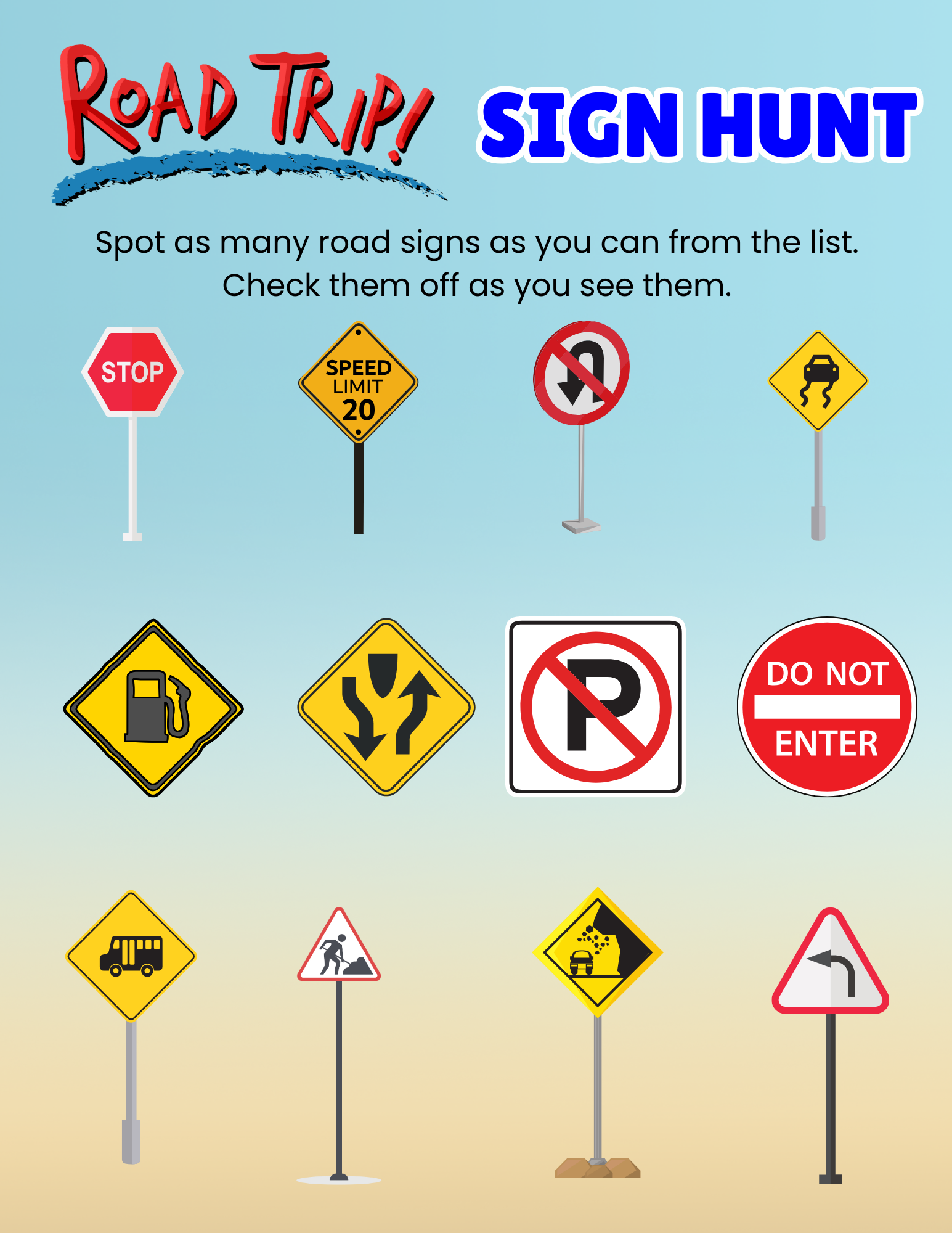 Free Printable Road Trip Maze And Sign Scavenger Hunt