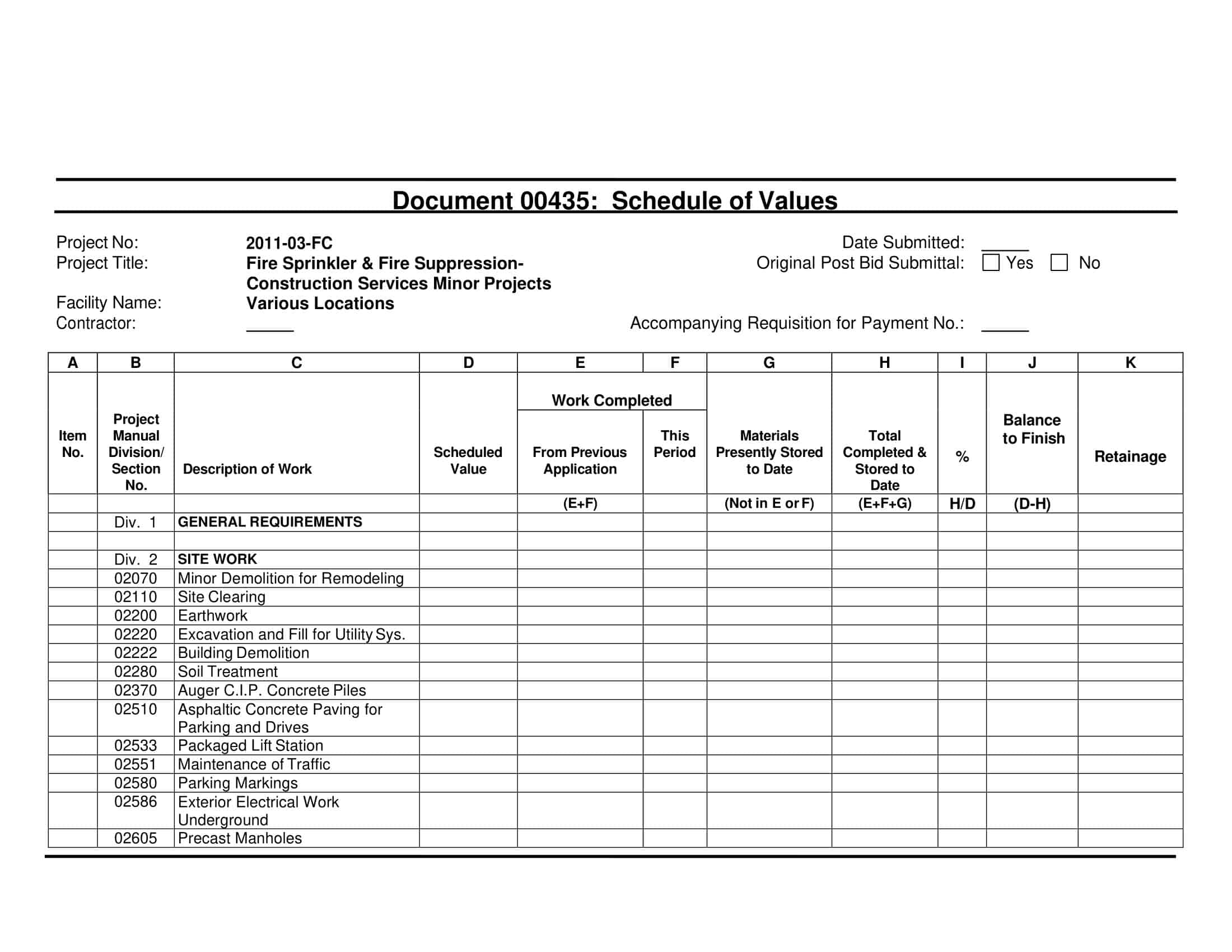 Printable Schedule Of Values Form