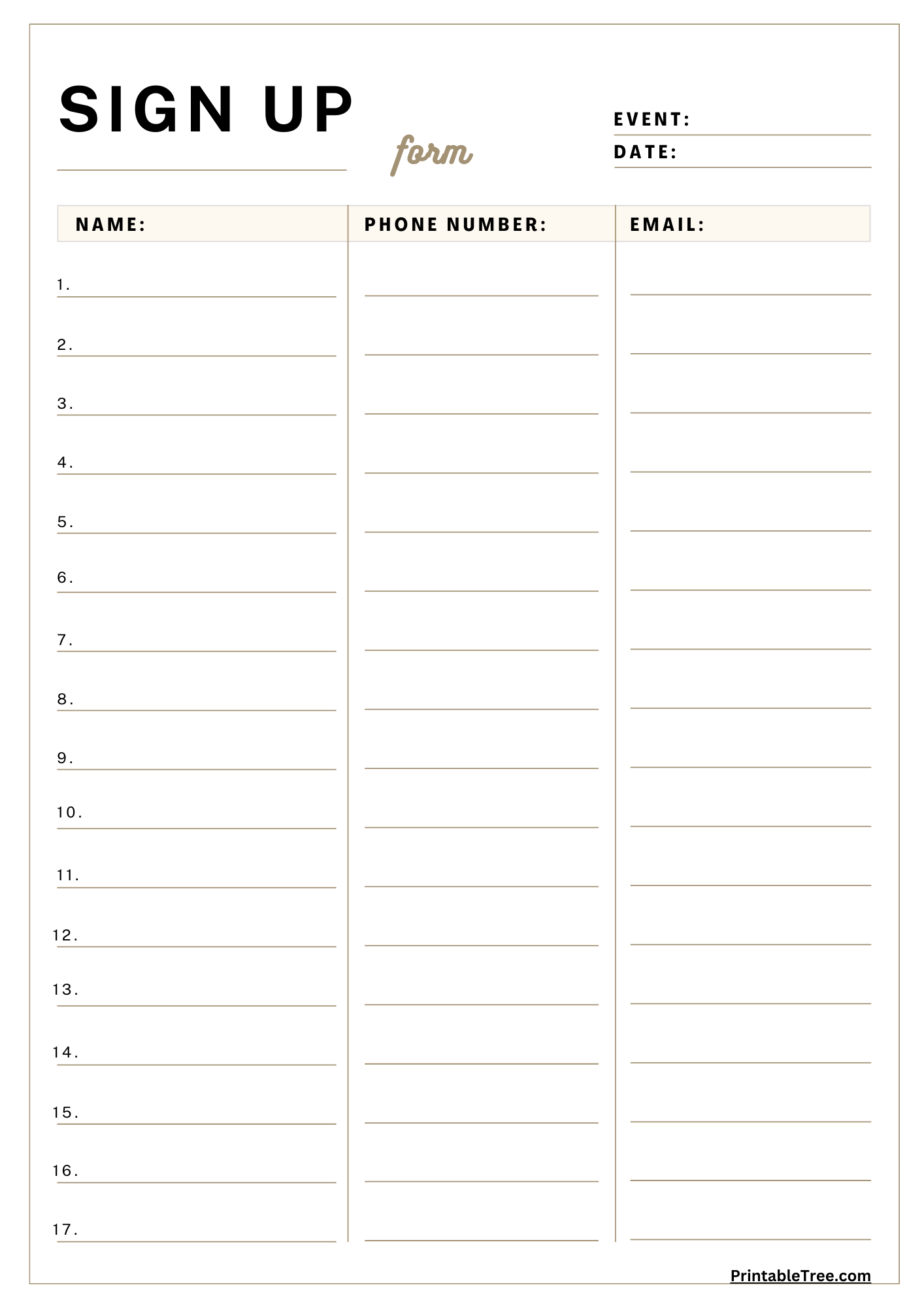 Free Printable Sign Up Sheets