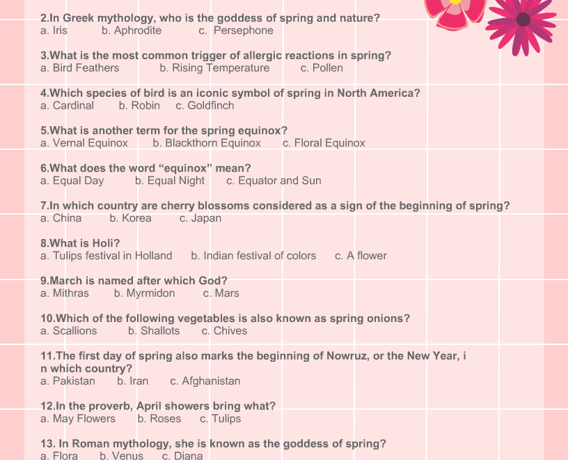Free Printable Spring Trivia Quiz With Answer Key