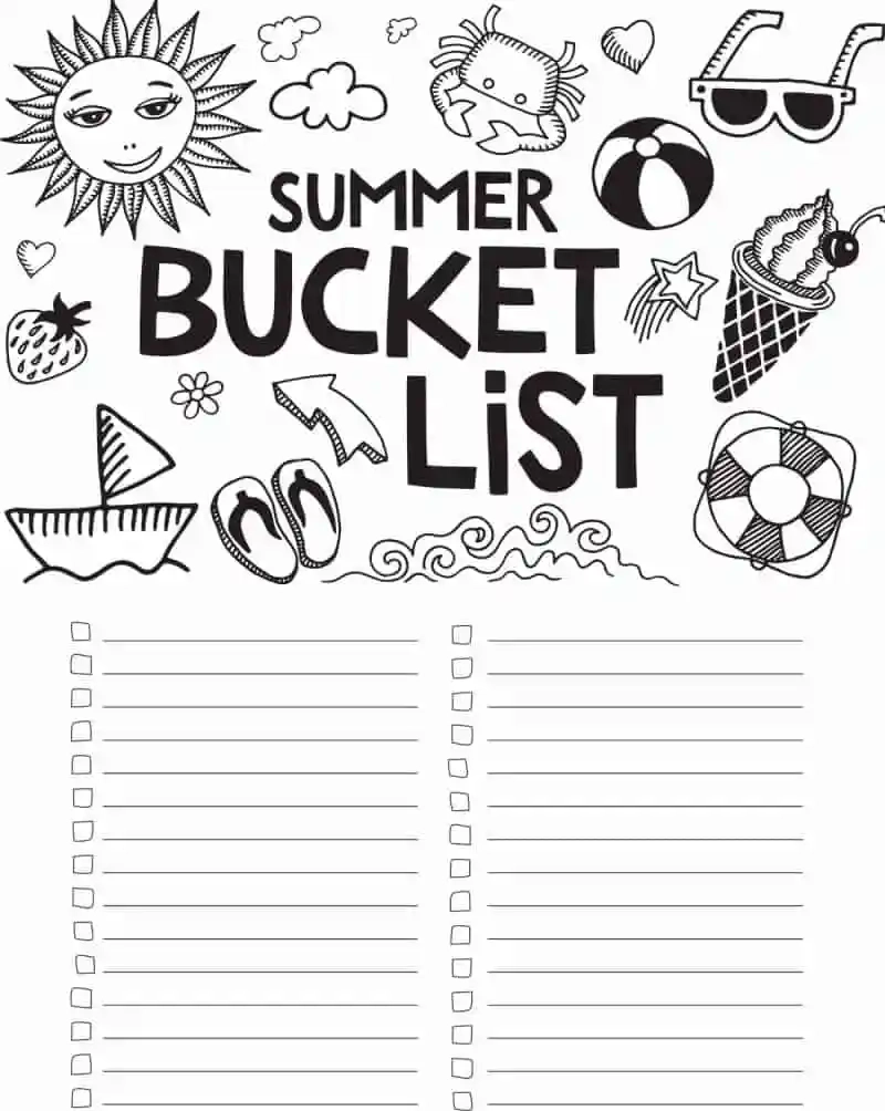 Summer Bucket List For Toddlers Printable