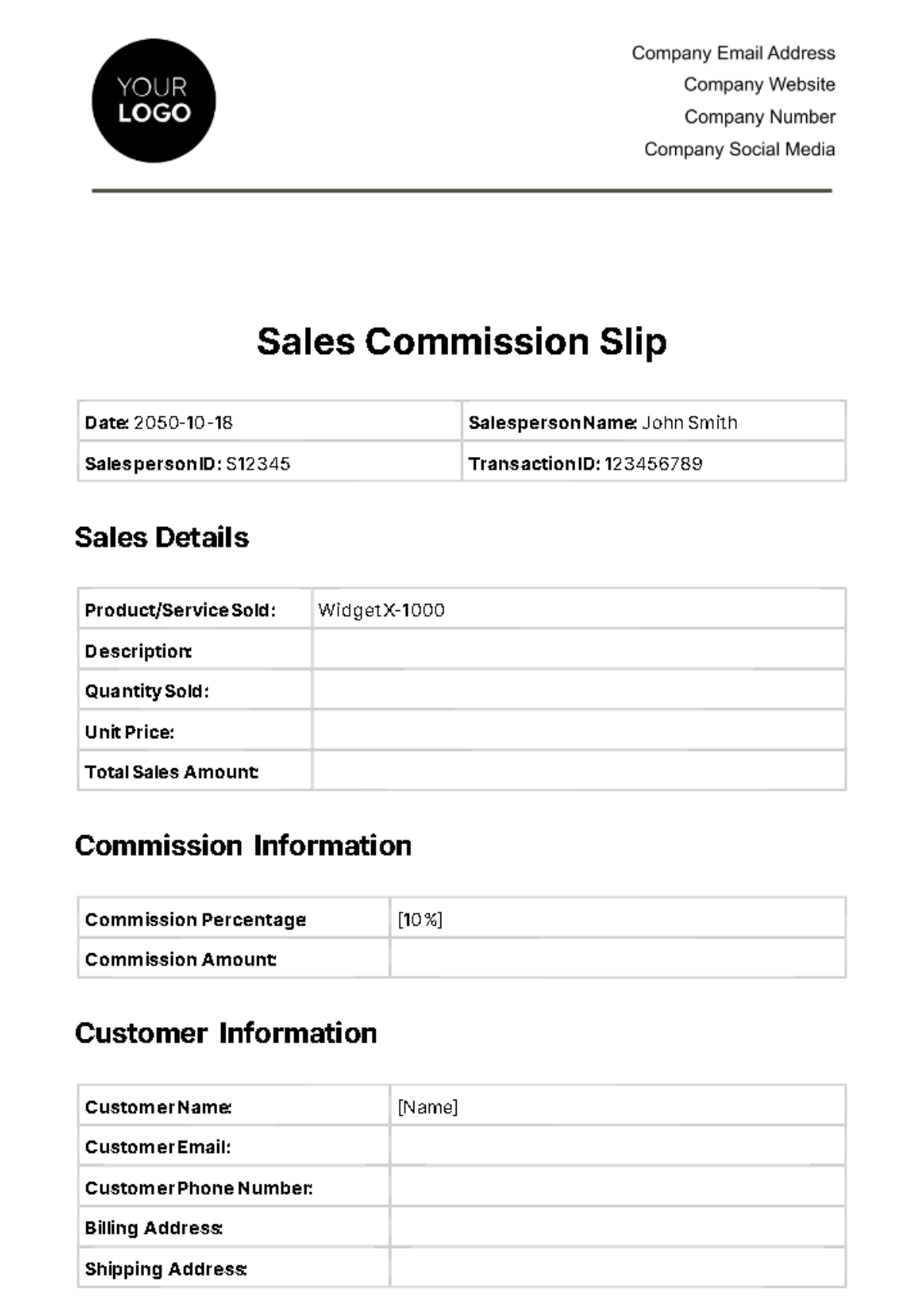 Free Sales Commission Slip Template To Edit Online