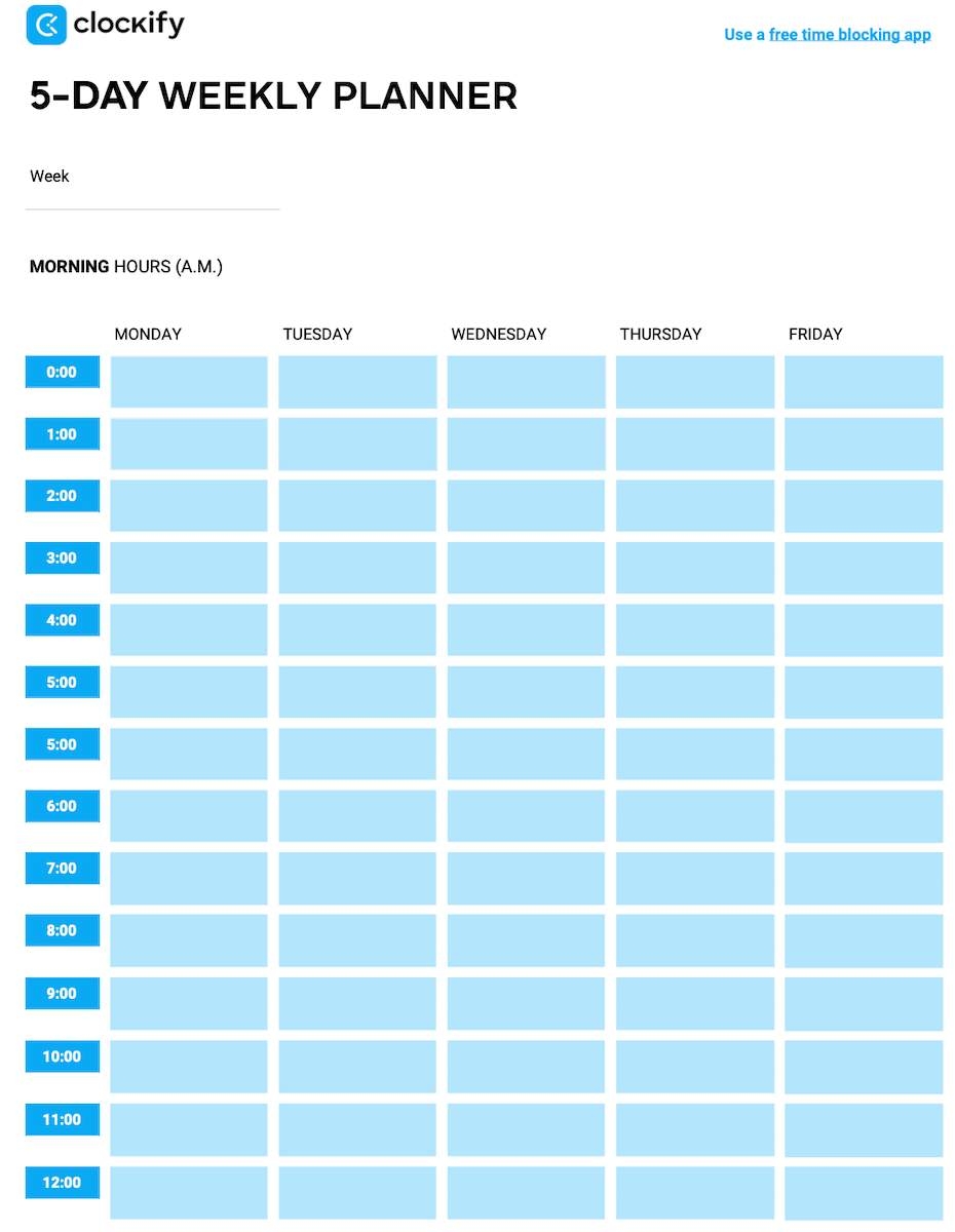 Free Time Blocking Templates 9 Printable Downloads 