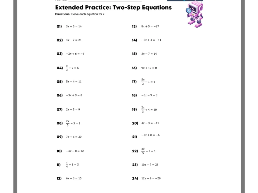 Free Two Step Equations Worksheets Mashup Math