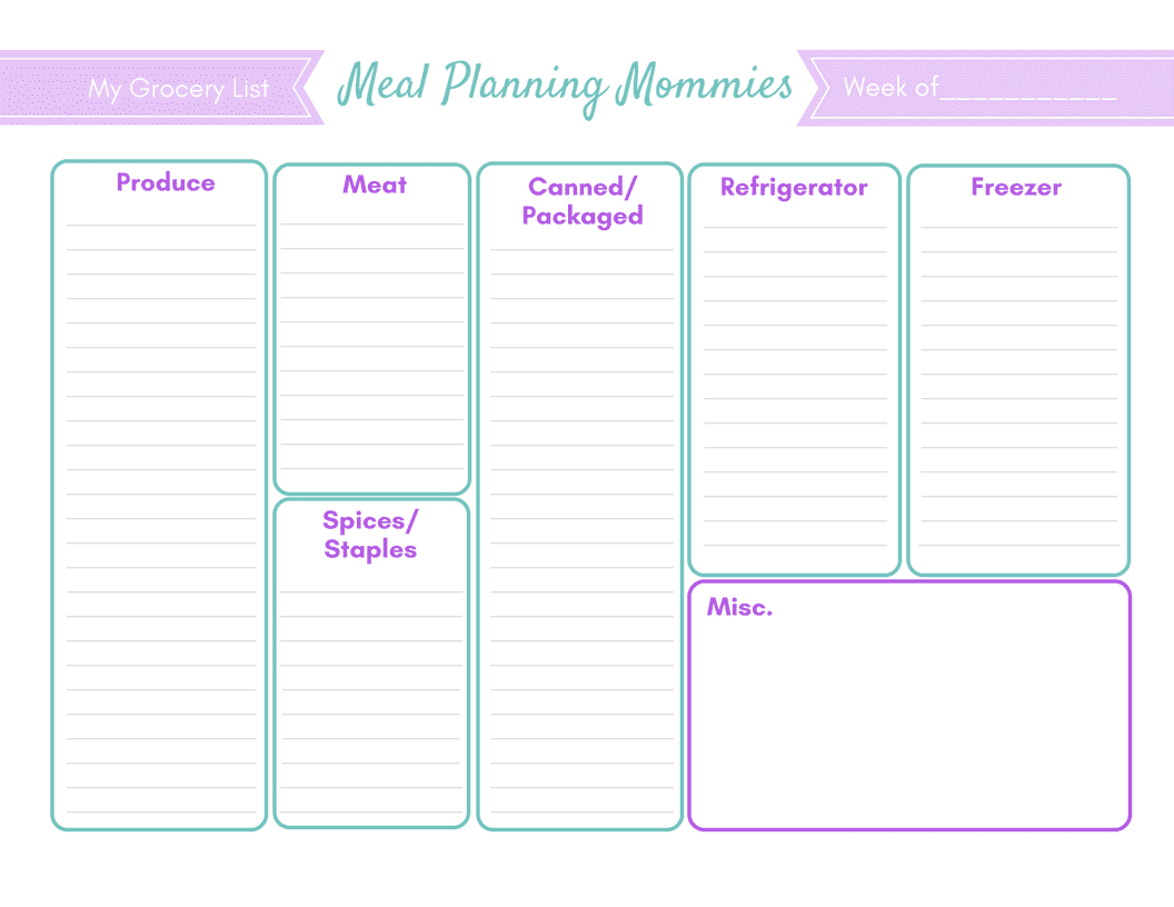 FREE Updated Printable Meal Planning Pages Grocery Lists