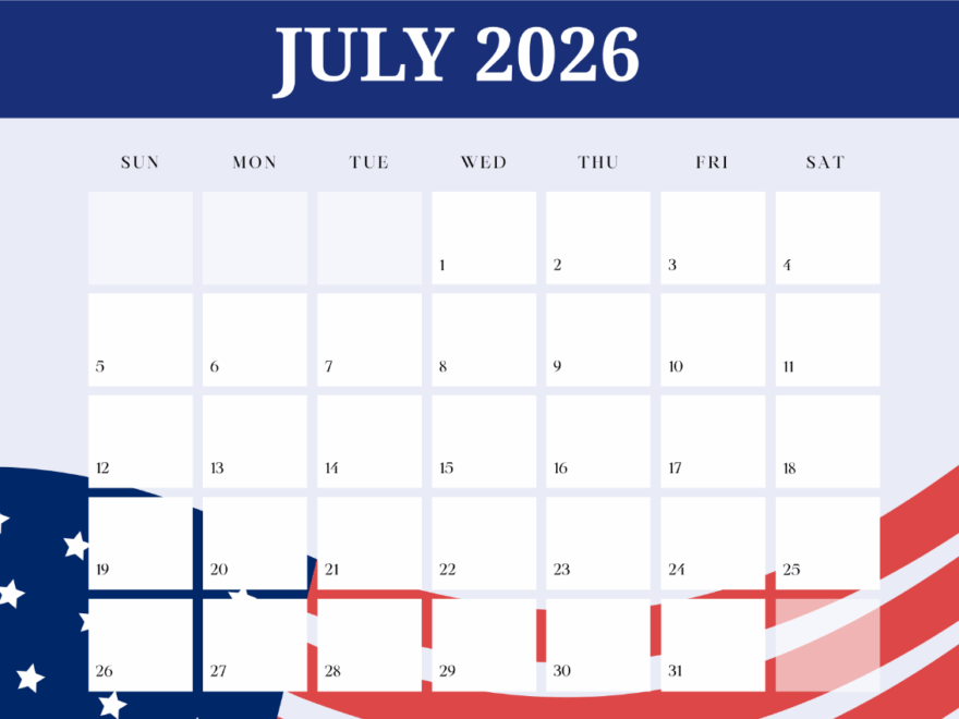 Free USA Flag July 2026 Calendar Template To Edit Online