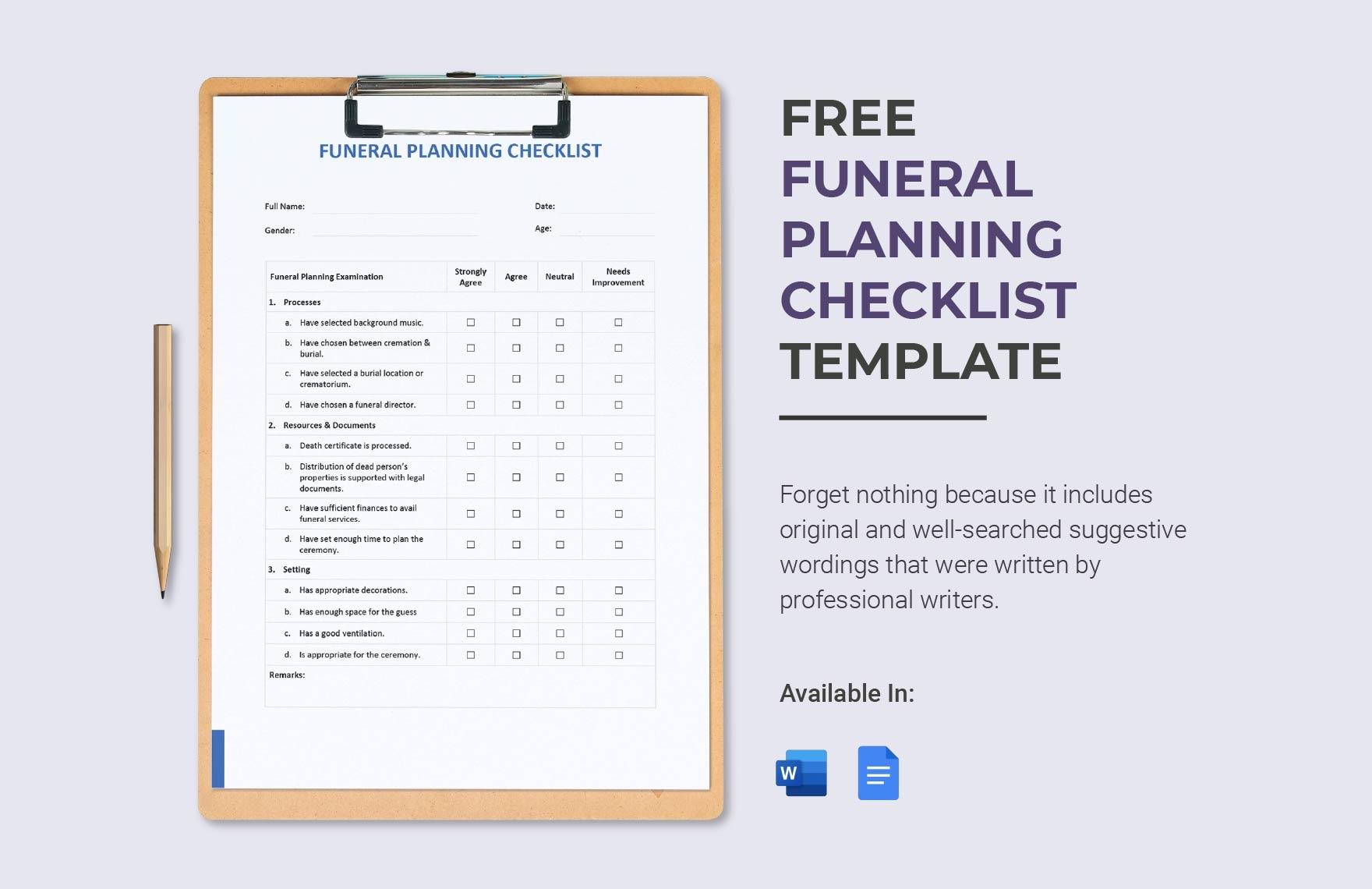 Funeral Planning Checklist Template In Pages Word PDF Google Docs Download Template