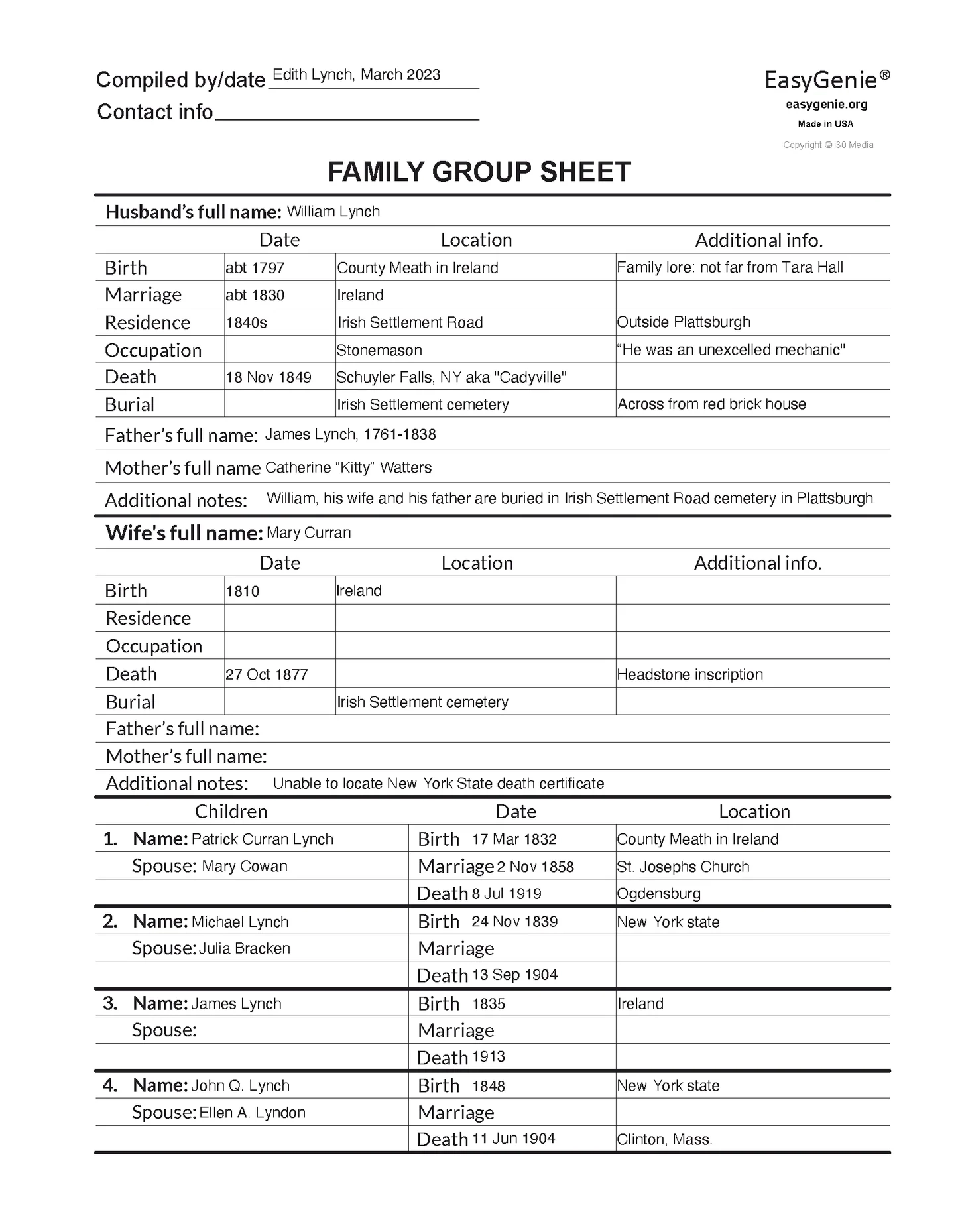 Genealogy PDF Download Fillable Family Group Sheet up To 17 Children EasyGenie