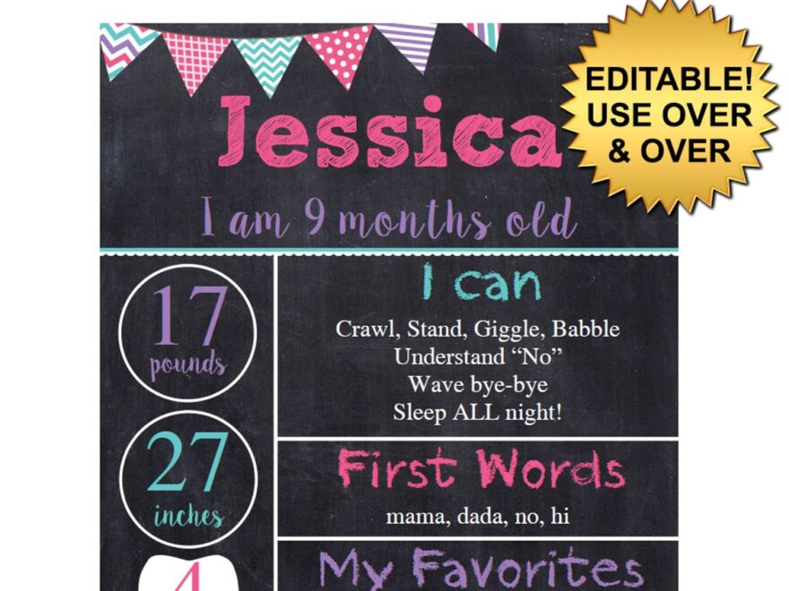 Girls Printable Monthly Chalkboard Poster Digitaldoodlebug
