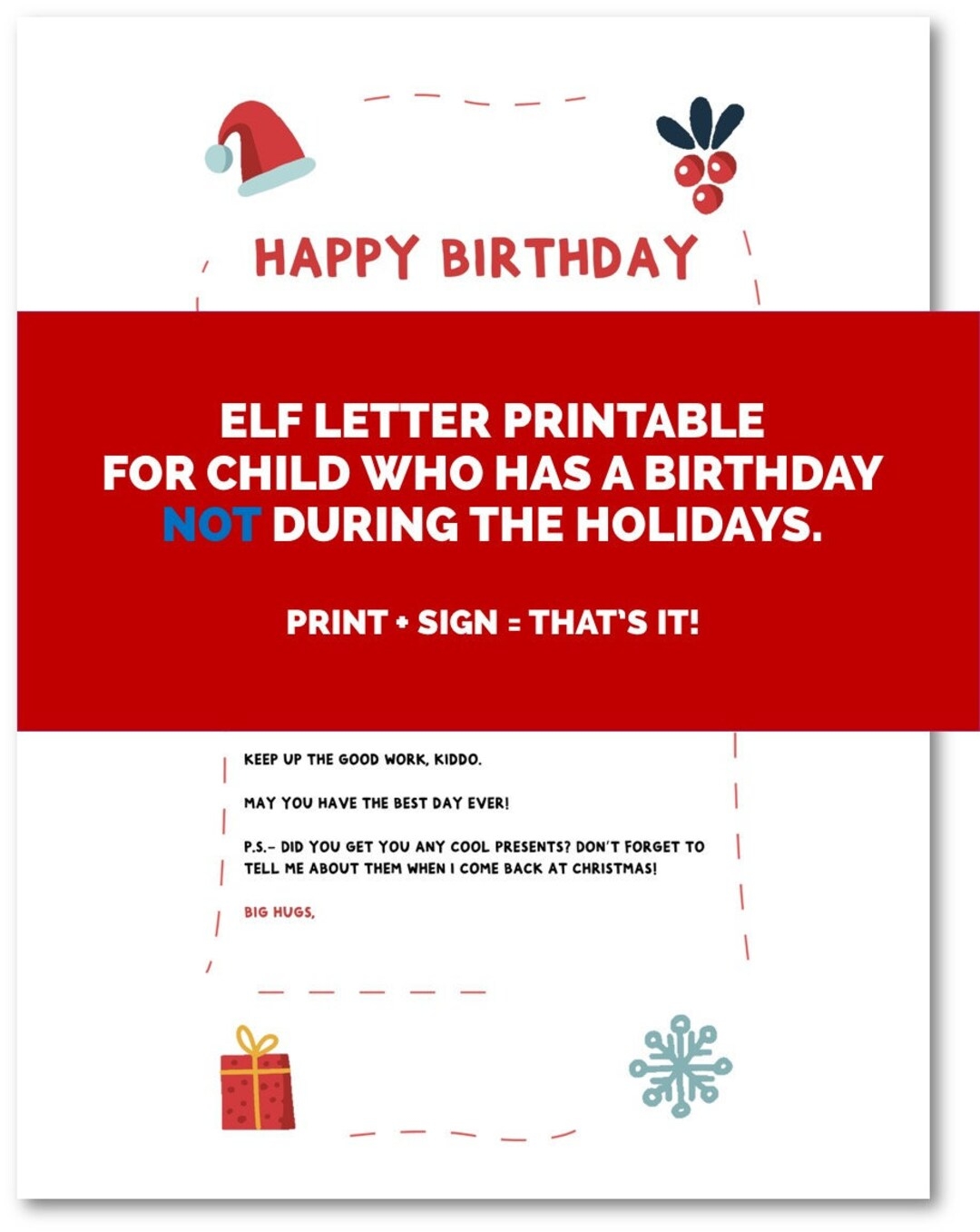 Happy Birthday Letter From Your Elf Birthday NOT During The Holidays Printable Etsy